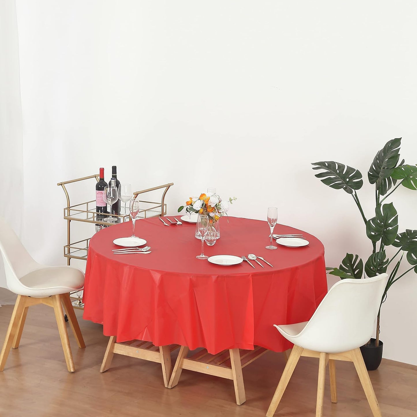 Evershine (4-Pack Heavy Duty Plastic Table Covers Tablecloth (Reusable) (Round 84", Red)