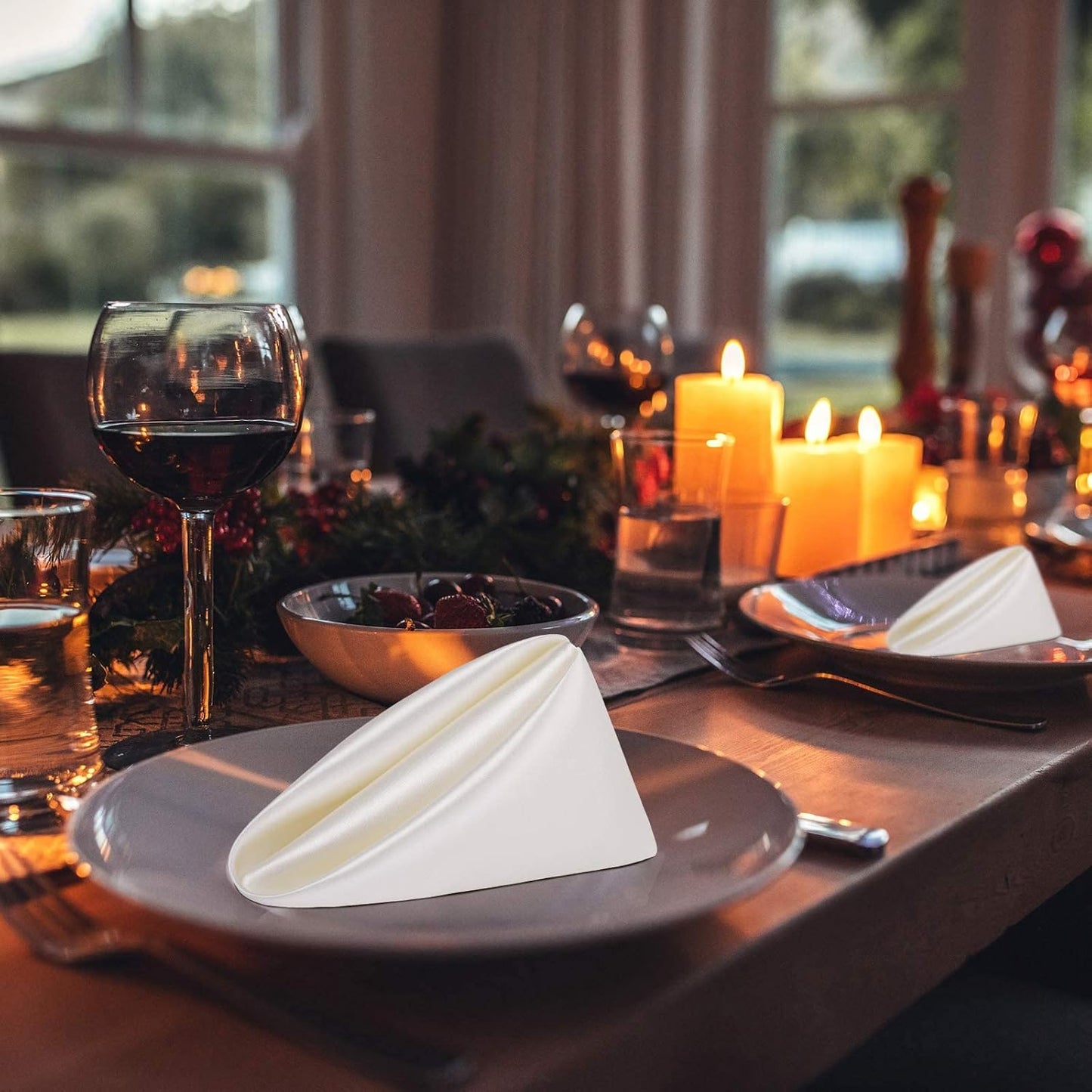 Aneco 24 Pieces Satin Napkin Square 20 x 20 Inches Dinner Napkins Weddings Party Napkin Soft Table Napkins for Romantic Weddings Party Dinner Decoration (Ivory)