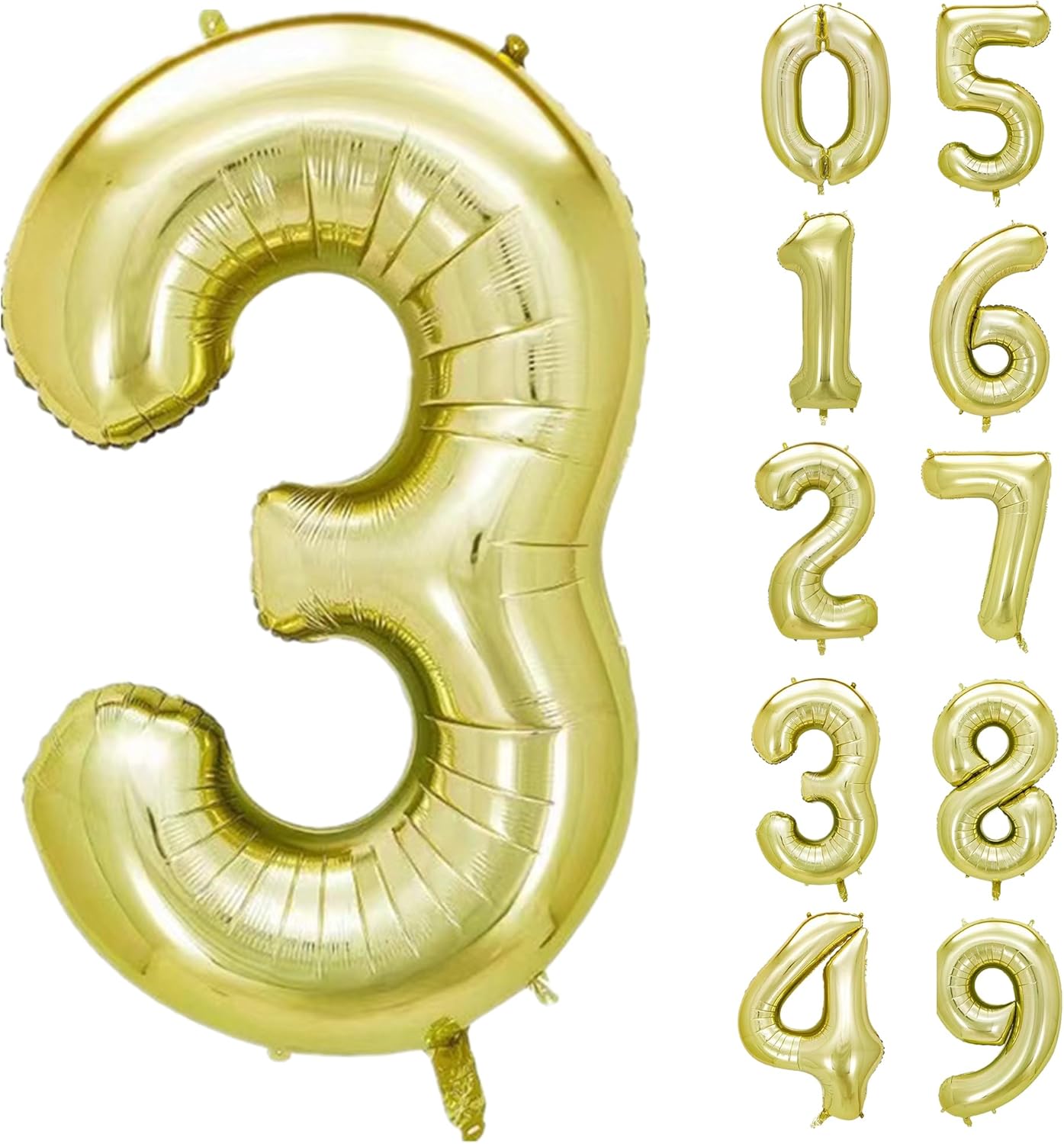 Number 3 Balloon 40 Inch, Big Large Foil light gold Number Balloons, Jumbo Giant Mylar Number 3 Balloons for 3 Year Old Birthday Party Decorations (Number 3)