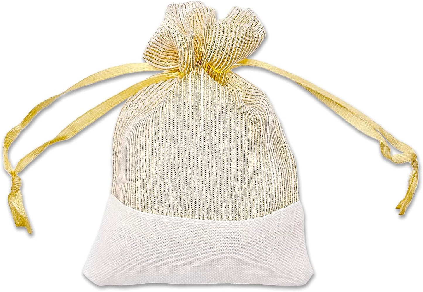 TheDisplayGuys For Your Modern Living 24-Pack Linen & Gold Organza Gift Bags with Drawstrings (XSmall 3 x 4) - Party Favors, Samples, Treats Mesh Pouches