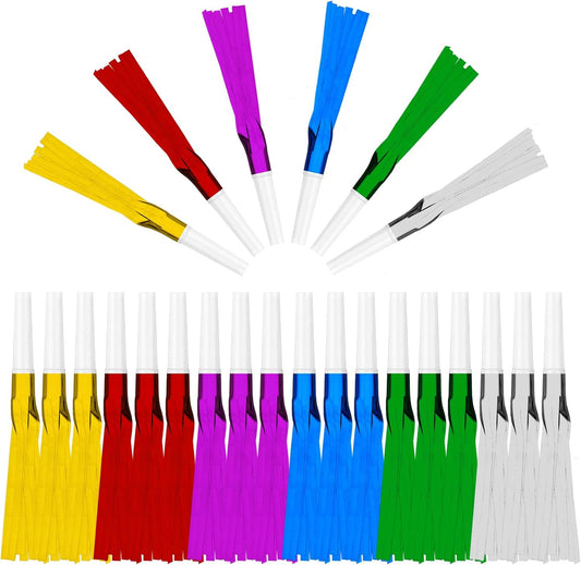24PCS Bulk Party Blowers & Colourful Noise Makers - Fringed Glitter Party Horns Whistles for Birthday Graduation Christmas New Year - Premium Party Supplies (Mixed Colors)
