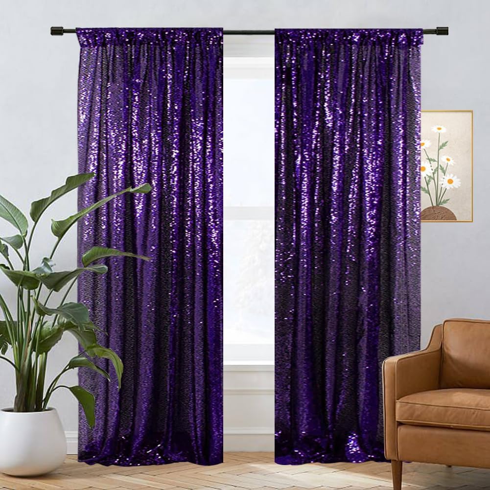 Eternal Beauty Sequin Backdrop Curtains, 3x7 Ft-2 Panels Purple Back Drop for Shimmer Photography Party Wedding Birthday Decor