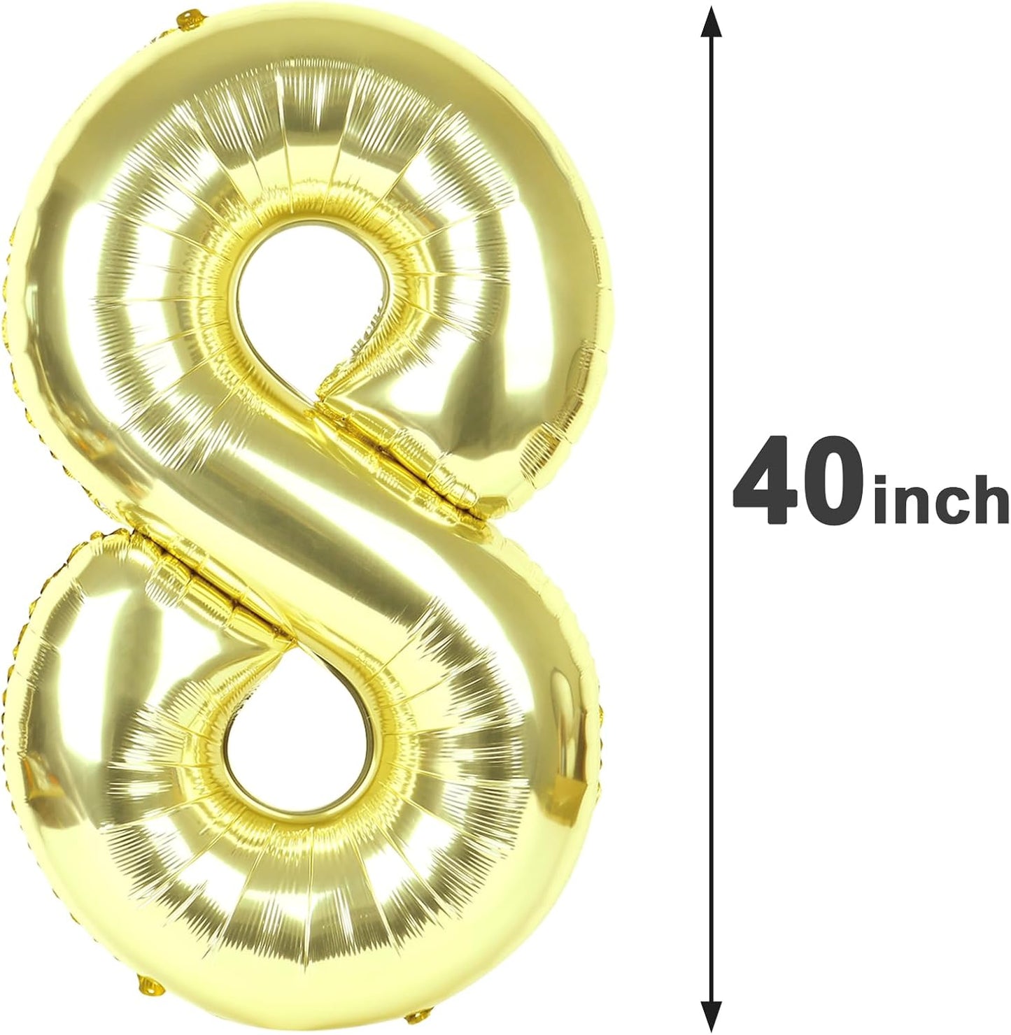 Light Gold Foil Number 8 Balloon 40 Inch, Helium Mylar Eight Number 8 18 28 38 48 58 80 88 Birthday Balloons, 8th Champagne Gold Women Men Wedding Anniversary, Graduations Party Supplies