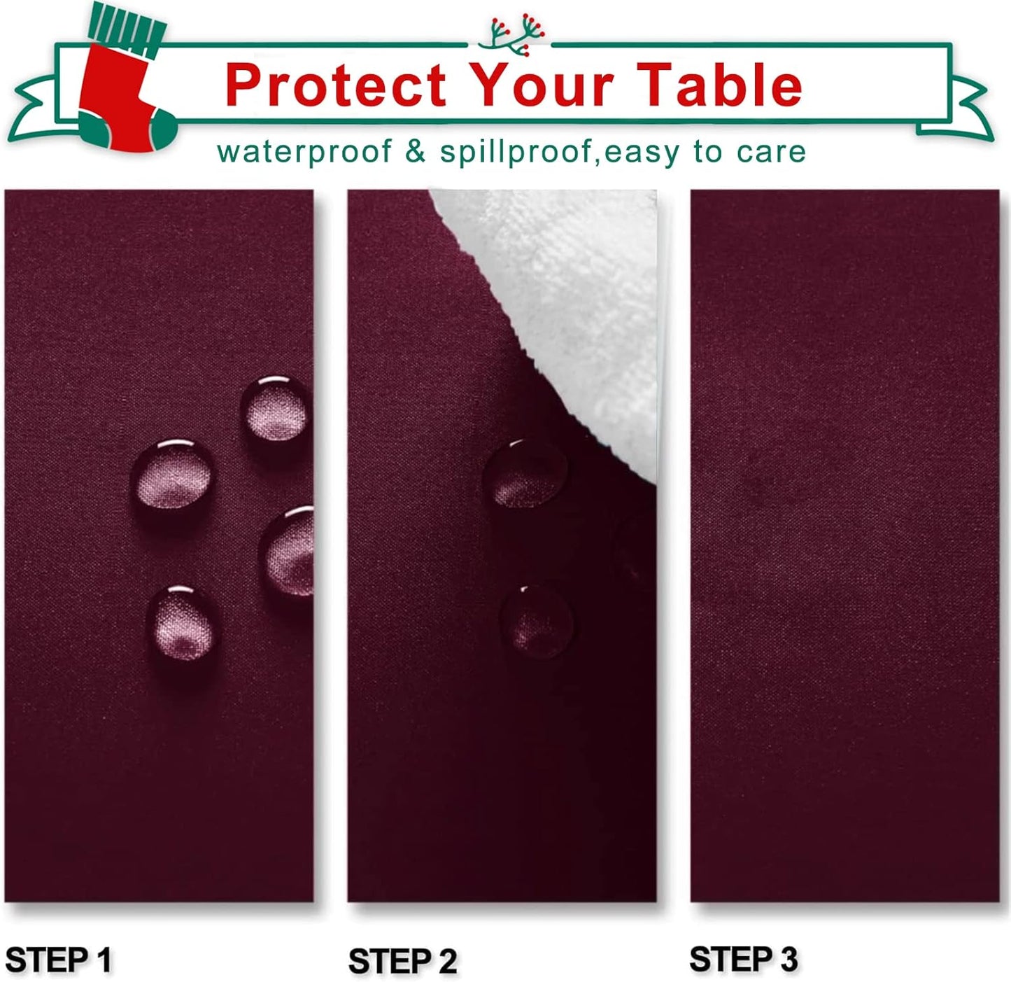 Hiasan Burgundy Rectangle Tablecloth - Waterproof and Spillproof Washable Fabric Table Cloth for Dining Room Kitchen Party and Outdoor, 70 x 90 Inch