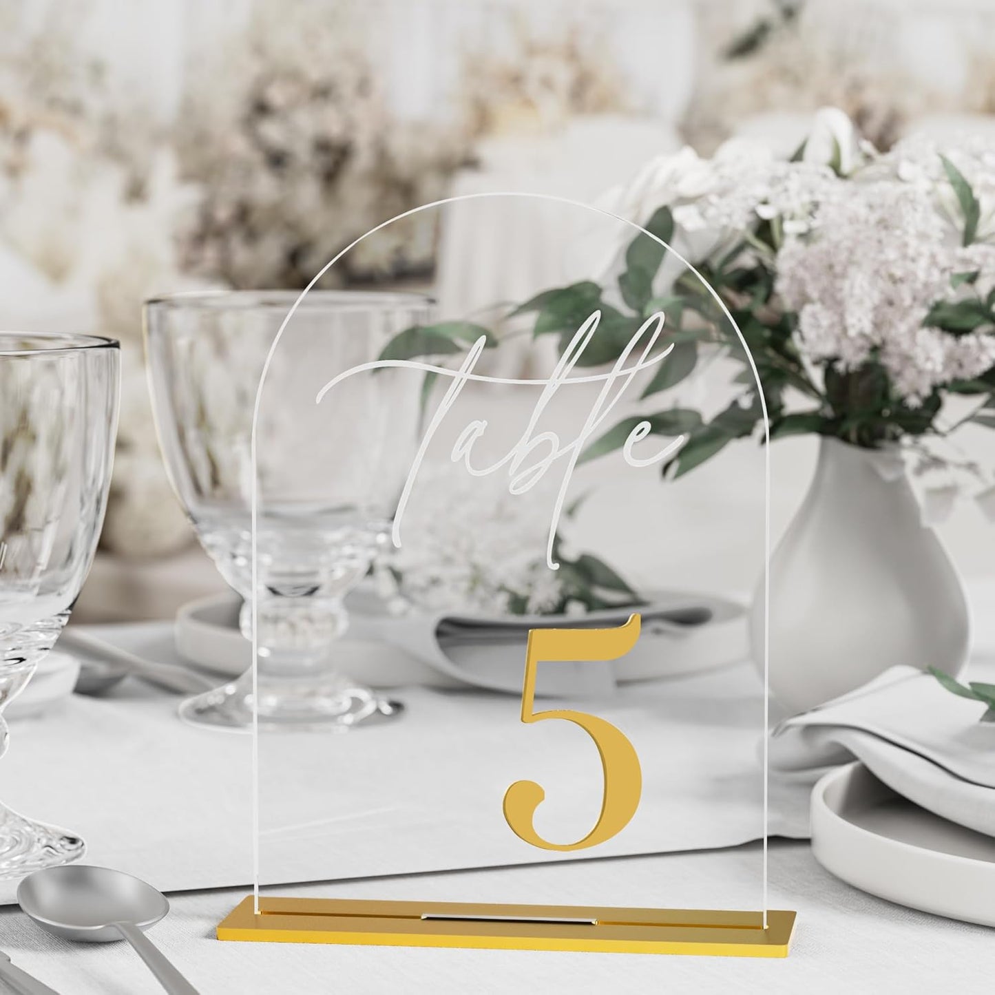 Arch Wedding Table Numbers 1-10 w/Stand, Gold 3D Table Numbers for Reception - 5.5" X 7" Elegant Acrylic Arch Sign with Holder, Perfect for Wedding, Anniversary, Banquet, and Event Decor