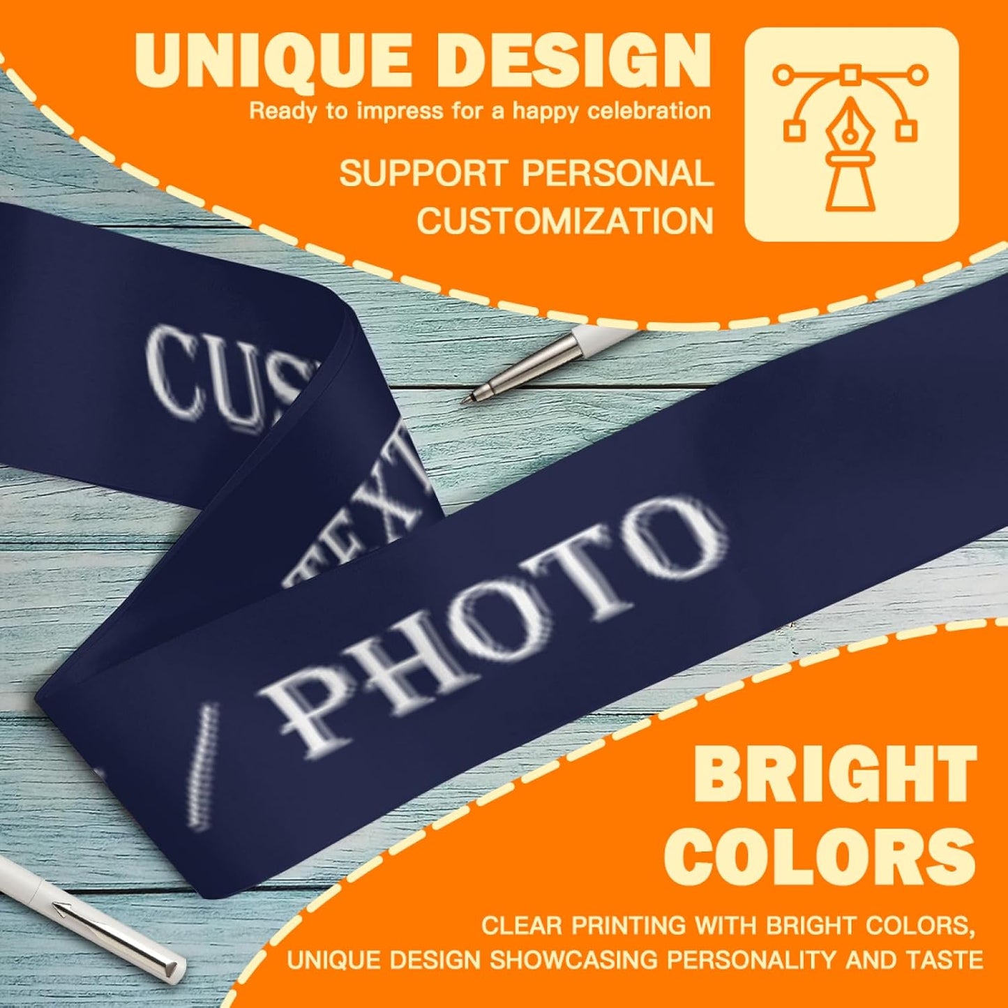 Custom Sash,Personalized Birthday Sash with Text Photo,Customized Bachelorette Sash Quote Sash Bride to Be Sash Color Optional (No decorative edge, Dark Blue)