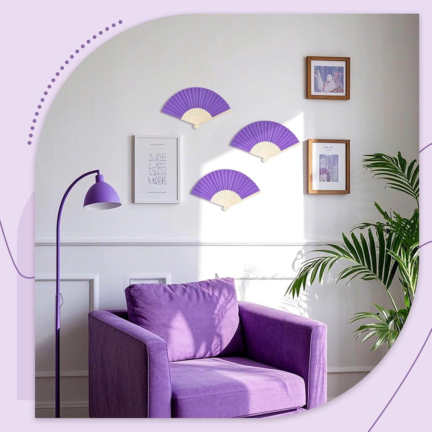 JOHOUSE 12 Packs Foldable Hand Fans, 8.3 Inch Purple Paper Fans Handheld for Purple Birthday Decorations, Wedding, Outdoor Party Favors, Baby Shower DIY Photography Props