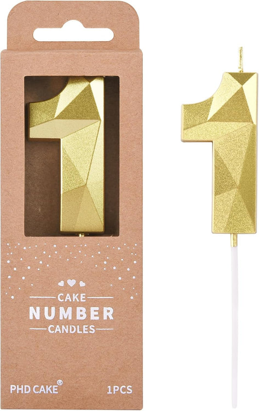 PHD CAKE 2.76 Inch Crystal Gold 1 Number Birthday Candles, Gold Number Candles, Cake Number Candles, Party Celebration