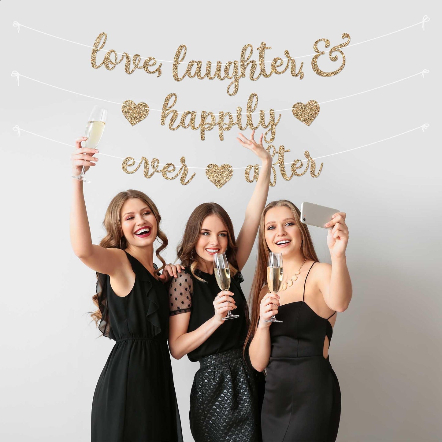 Pre-Strung Love Laughter & Happily Ever After Banner - Gold Bridal Banner