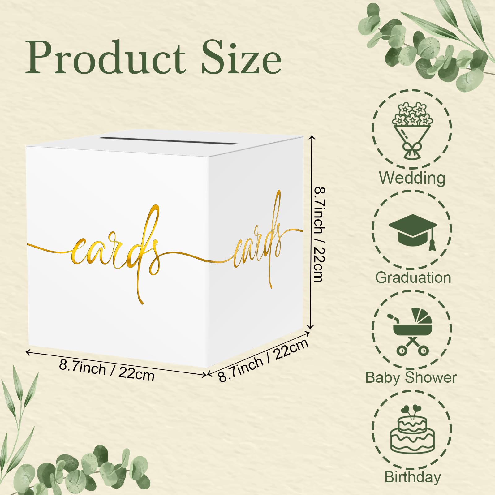 CINSOEN White Wedding Card Box with Gold Foil Design, Paperboard 8.7" Gift Card Holder for