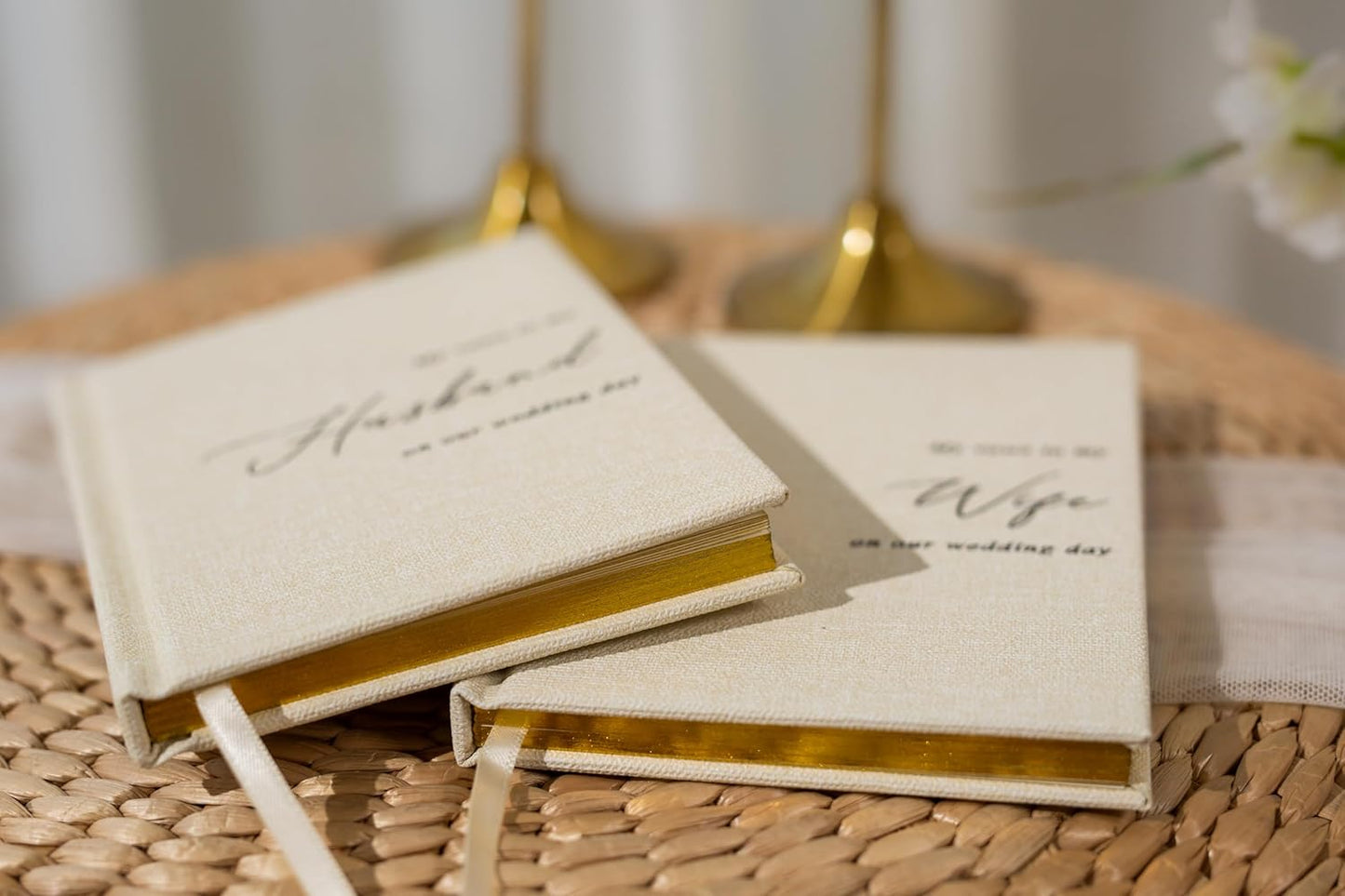 Hard Cover Vow Books (Set of 2) - My Vows to My Husband/Wife Minimalist Pocket Sized Black Embossed Wedding Ceremony Vow Renewal Speech Notebook Planner Journal, Gift for Newly Engaged Couple