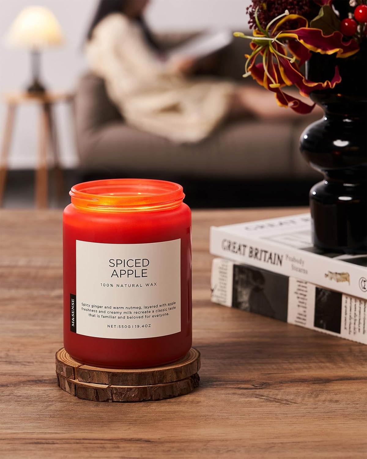 M&SENSE Spiced Apple Scented Candles for Home Natural Soy Wax 19.4oz 110 Hours Large Long Lasting Highly Scented Classic Christmas Holiday 2 Wicks Candle Gift Home Decor