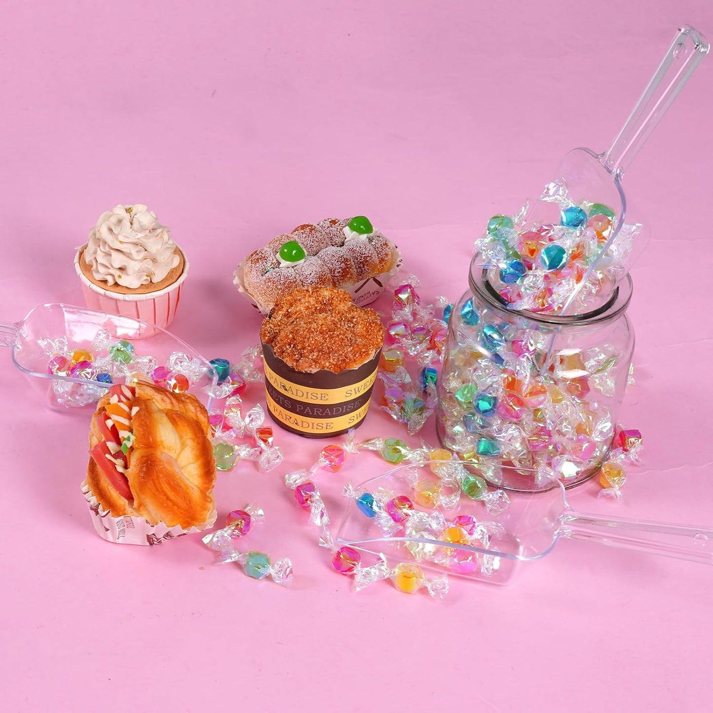 6Pcs Clear Plastic Ice Scoop, 7.5 Inch Multi-purpose Kitchen Scoops for Party Wedding Food Popcorn Snack Cookie Candy Sugar Bar Jars Freezer Dry Goods (Clear)