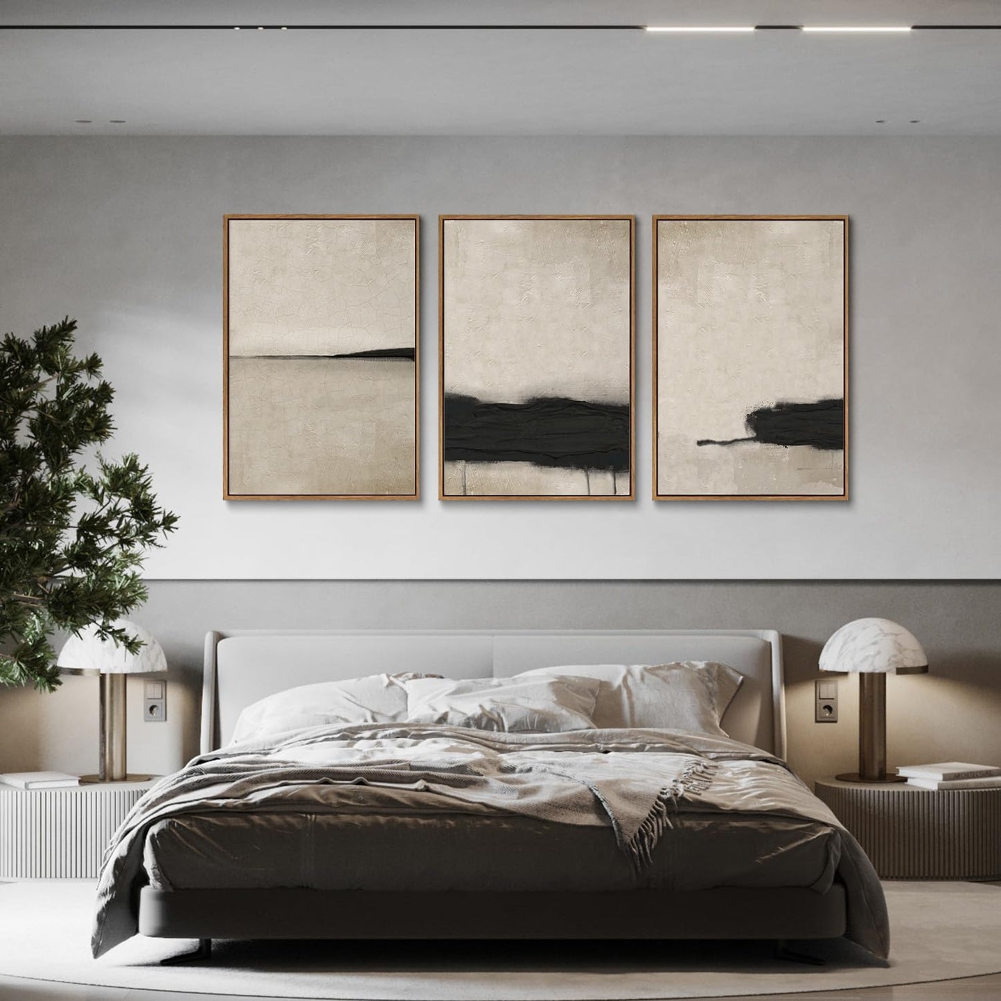 myusuar 3 Piece Large Modern Abstract Canvas Framed Wall Art For Living Room, Black And Beige Vintage Minimalist Wall Art Decor Posters Prints For Bedroom Office 16x24in