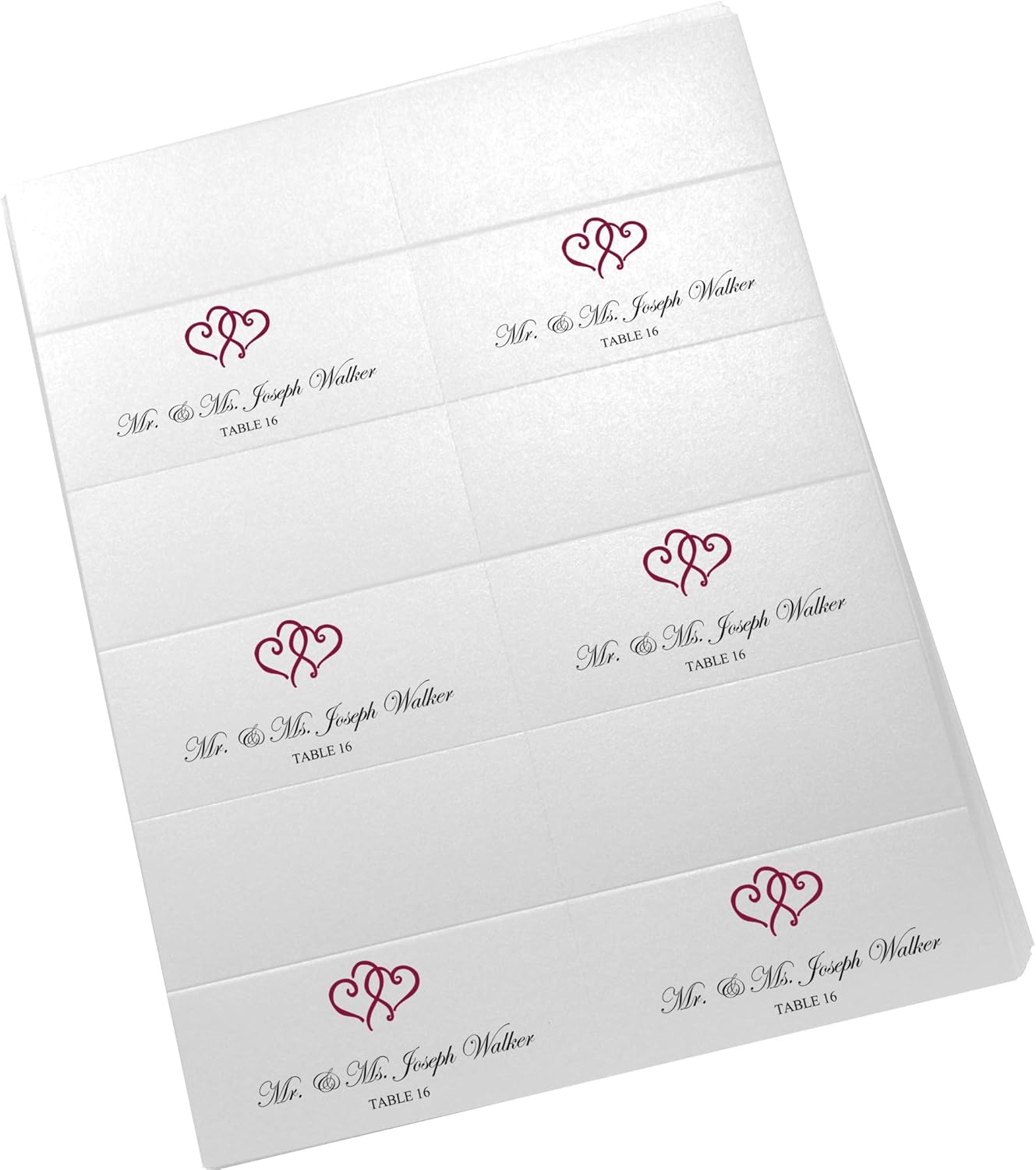 Linked Hearts Printable Place Cards, Burgundy (Choose Color), Set of 150 (25 Sheets), Laser & Inkjet Printers - Wedding, Party, Dinner, and Special Events - Made in the USA