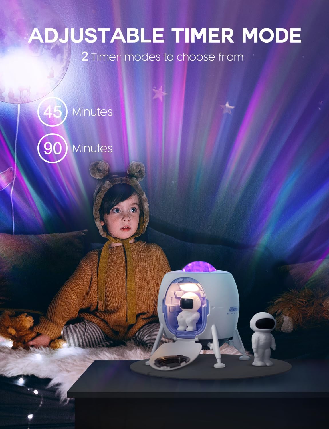 Lumoonosity Astronaut Projector - Aurora Borealis Light Projector for Moon Spacecraft Astronaut Decor - USB Powered Astronaut Space Northern Lights Projector - Space Projector for Bedroom, Game Room