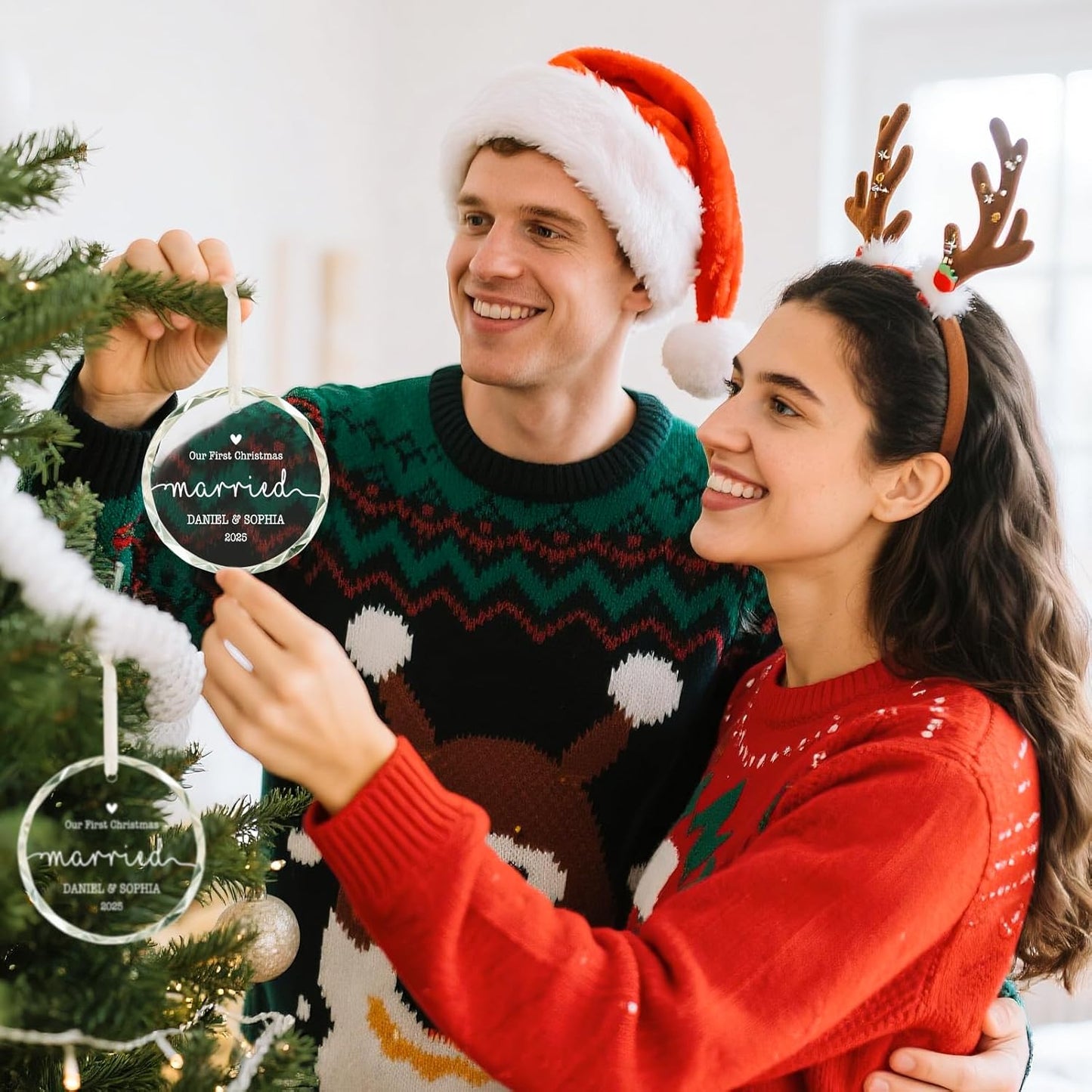 Personalized Wedding Gifts for Couples 2025, Bridal Shower Ideas for Her, Newlywed, Custom First Christmas Married Ornament, Customized Hanging Christmas Tree Ornament 2025