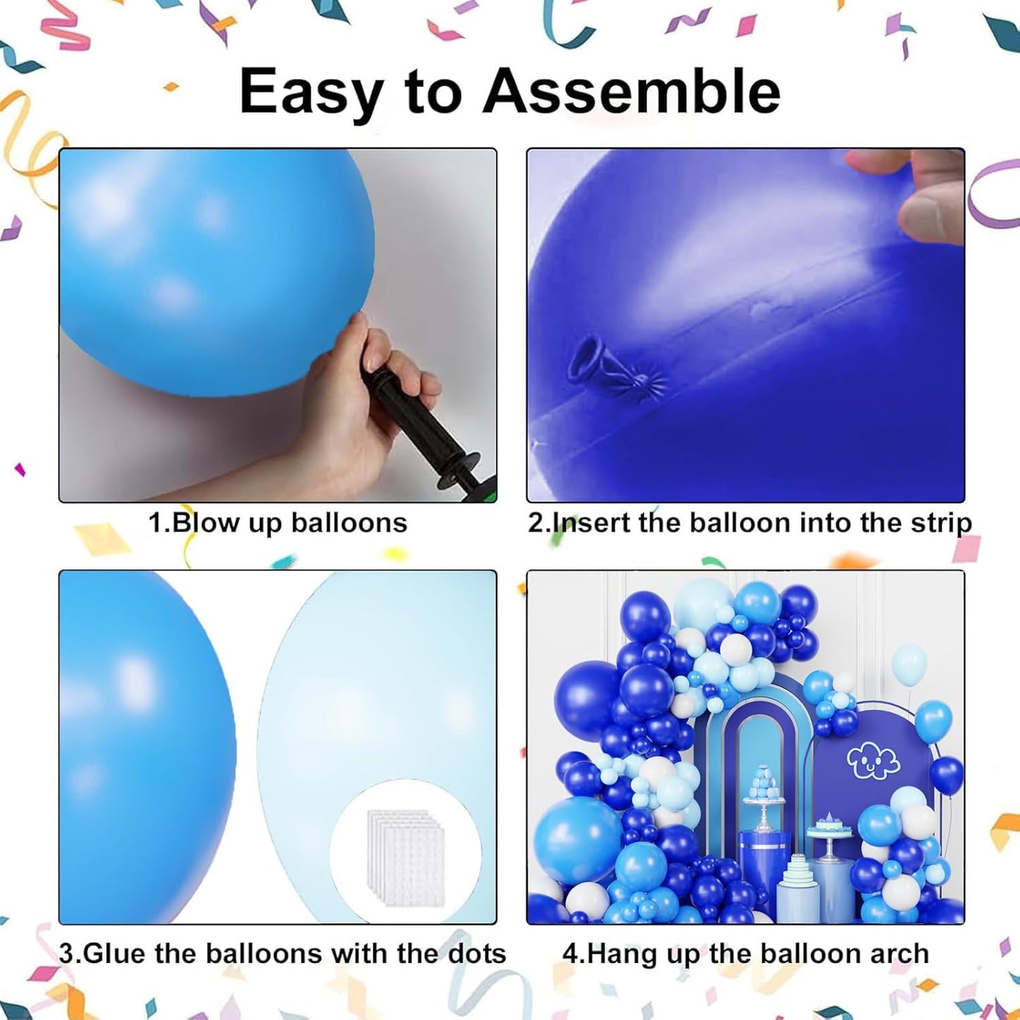 Blue and White Balloons Garland Arch Kit, Blue Balloon Arch Kit with Different Sizes for Baby Shower, Birthday, Graduation Party Decorations