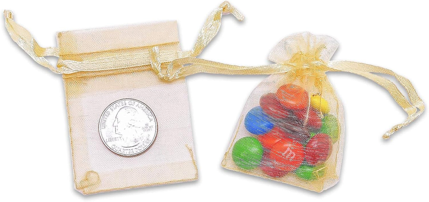 TheDisplayGuys 48-Pack 2" x 2-3/4" Gold Sheer Organza Gift Bags with Drawstring, Jewelry Candy Treat Wedding Party Favors Mesh Pouch