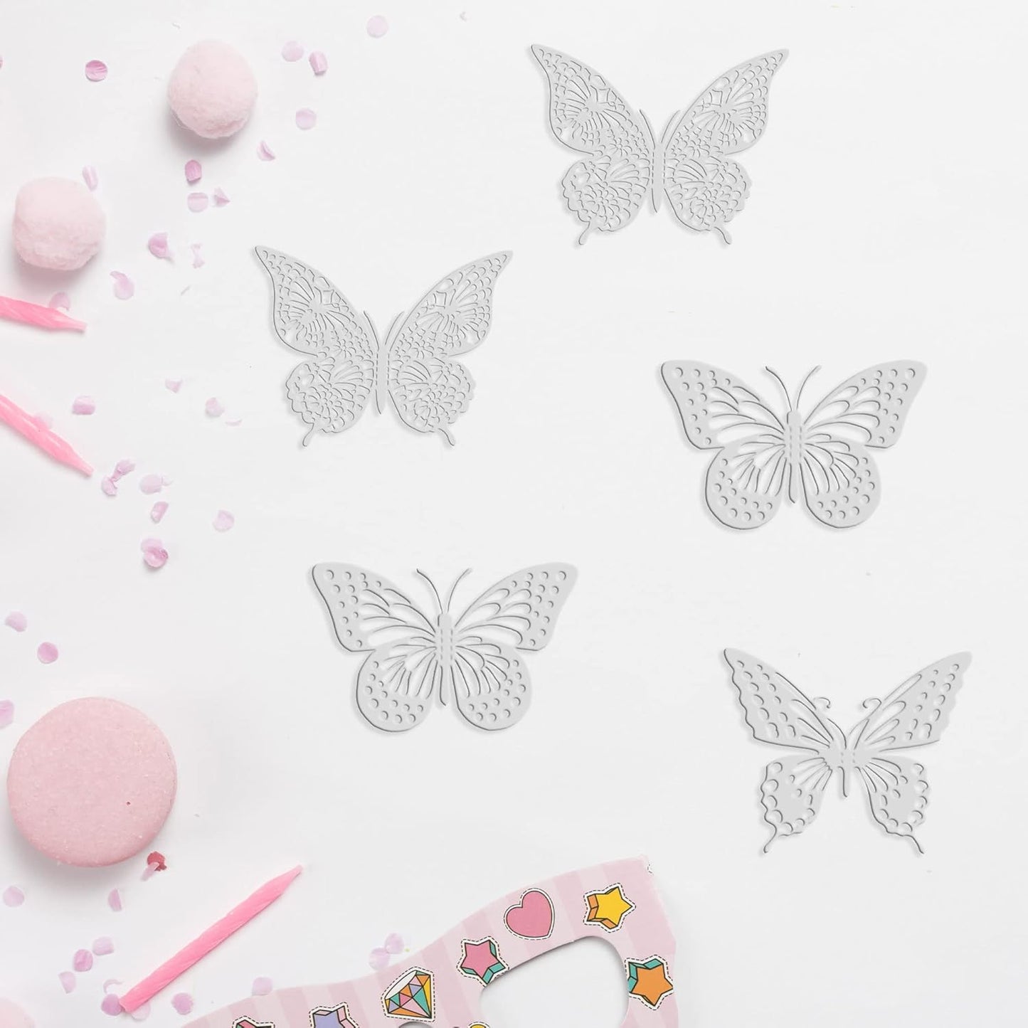 Gyufise 36 Pack Silver Glitter 3D Butterfly Cupcake Toppers Hollow Cake Decorations for Birthday Wedding Fairy Party Wall Sticker Decal