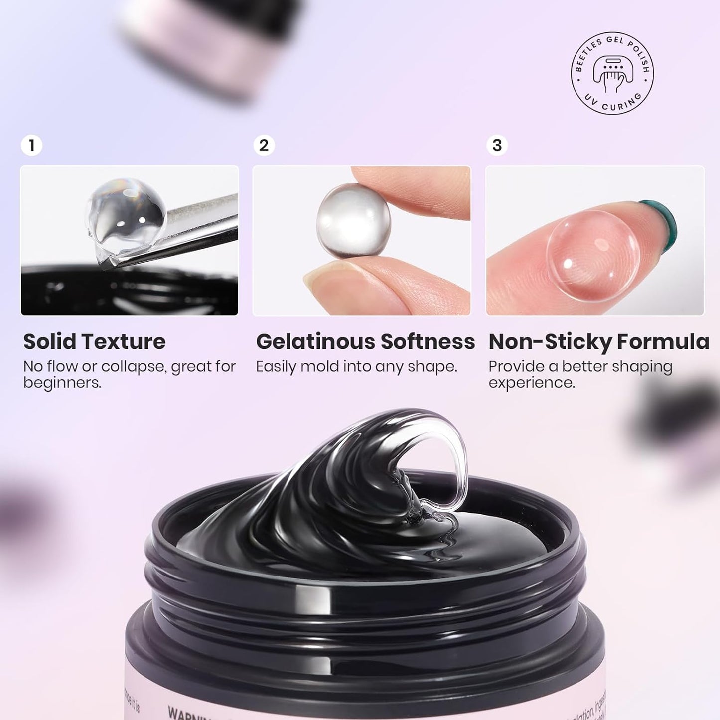 Beetles Solid Builder Gel for Nails, 20g *4 Colors Clear Pink White 3D Sculpting Gel Non-Sticky Hand Carving Nail Glue for 3D Nail Art with 3D Mold Chrome Nail Powder Tools Salon DIY at Home
