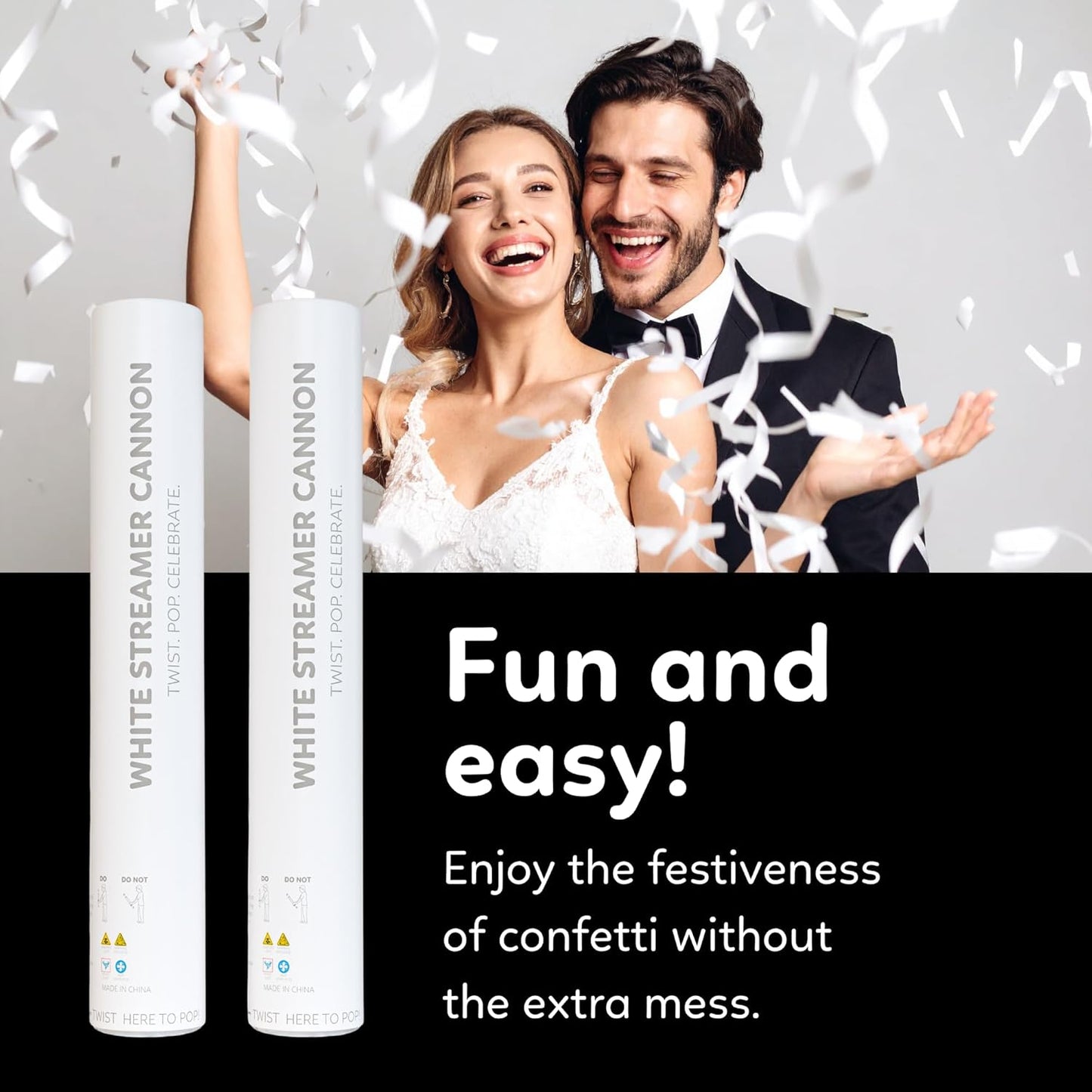 2 Pack Steamer Cannon Confetti Poppers | Biodegradable White Streamers | TUR Party Supplies | Launches Up to 25ft | Giant (12 in) | Party Poppers for Graduation, Birthdays, Weddings, and Memorial Day