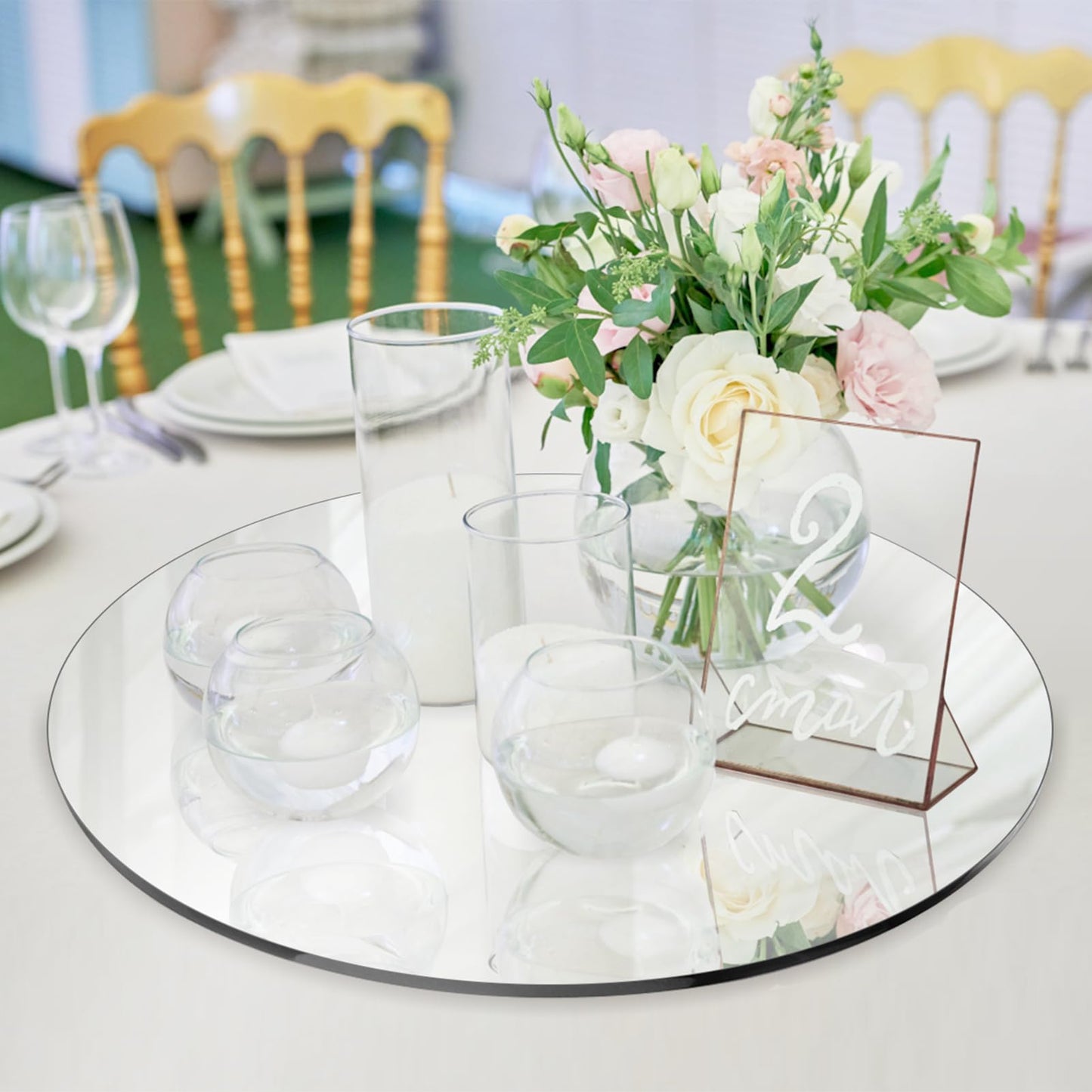 Seelenruhe 12" Round Mirrors for Centerpieces for Tables, Round Mirrors Trays Plates for