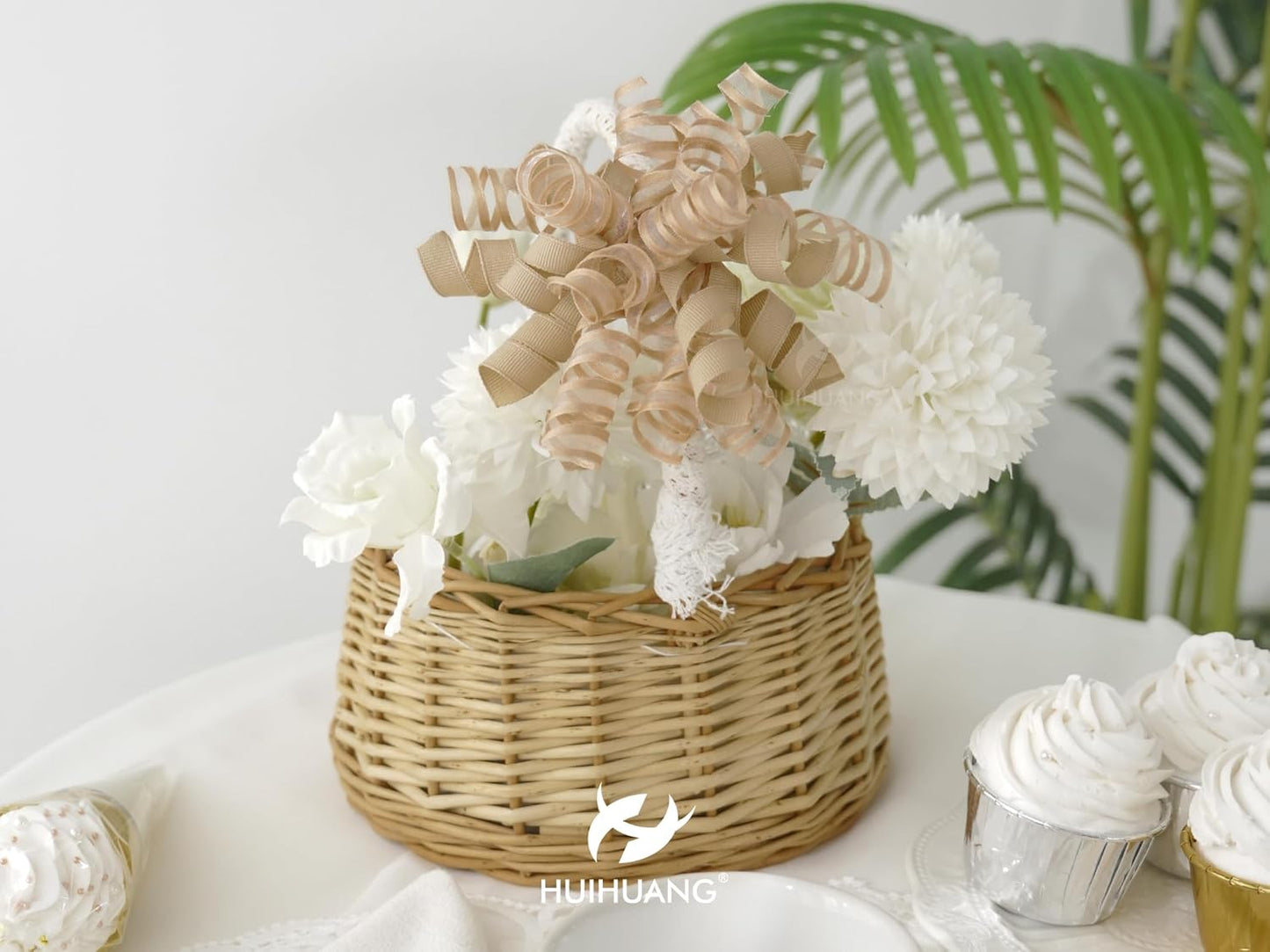 HUIHUANG Curly Bows for Gift Wrapping Champagne Gift Bow 5 inch x 8 Counts Self-Adhesive Ribbon Bows for Presents, Paper Bag, Party Favors, Wrapping Accessories, Holiday Wedding Decoration