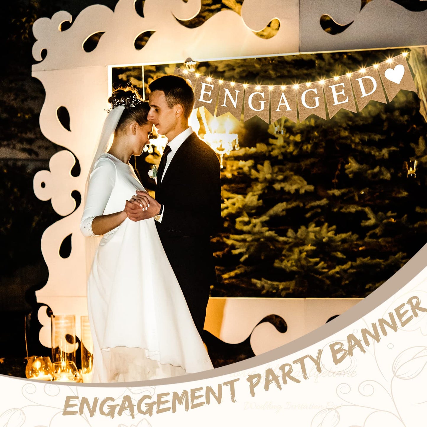 Engagement Party Decorations Banner with LED Fairy Lights for Engaged Party
