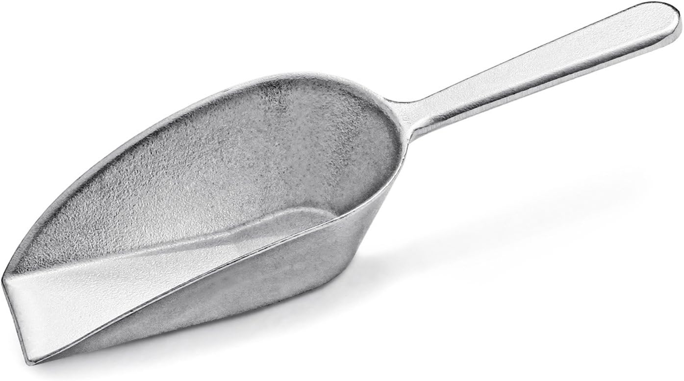 New Star Foodservice 34684 One-Piece Cast Aluminum Flat Bottom Bar Ice Flour Utility Scoop, 7-Ounce, Silver
