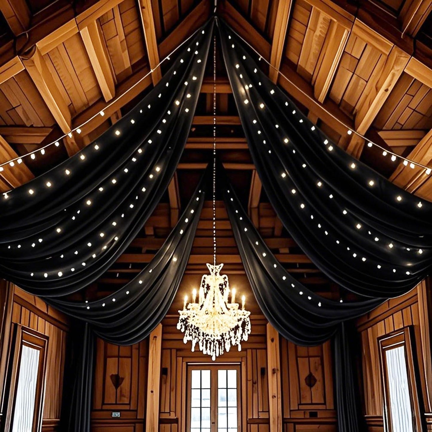 FUHSY Ceiling Drapes Black Wedding Arch Draping Fabric 5FTx20FT Chiffon Curtains 2 Panels Tent Drapes for Events Sheer Backdrop Drapes Wedding Arches for Ceremony Canopy Ceiling Curtains Tulle Drapery