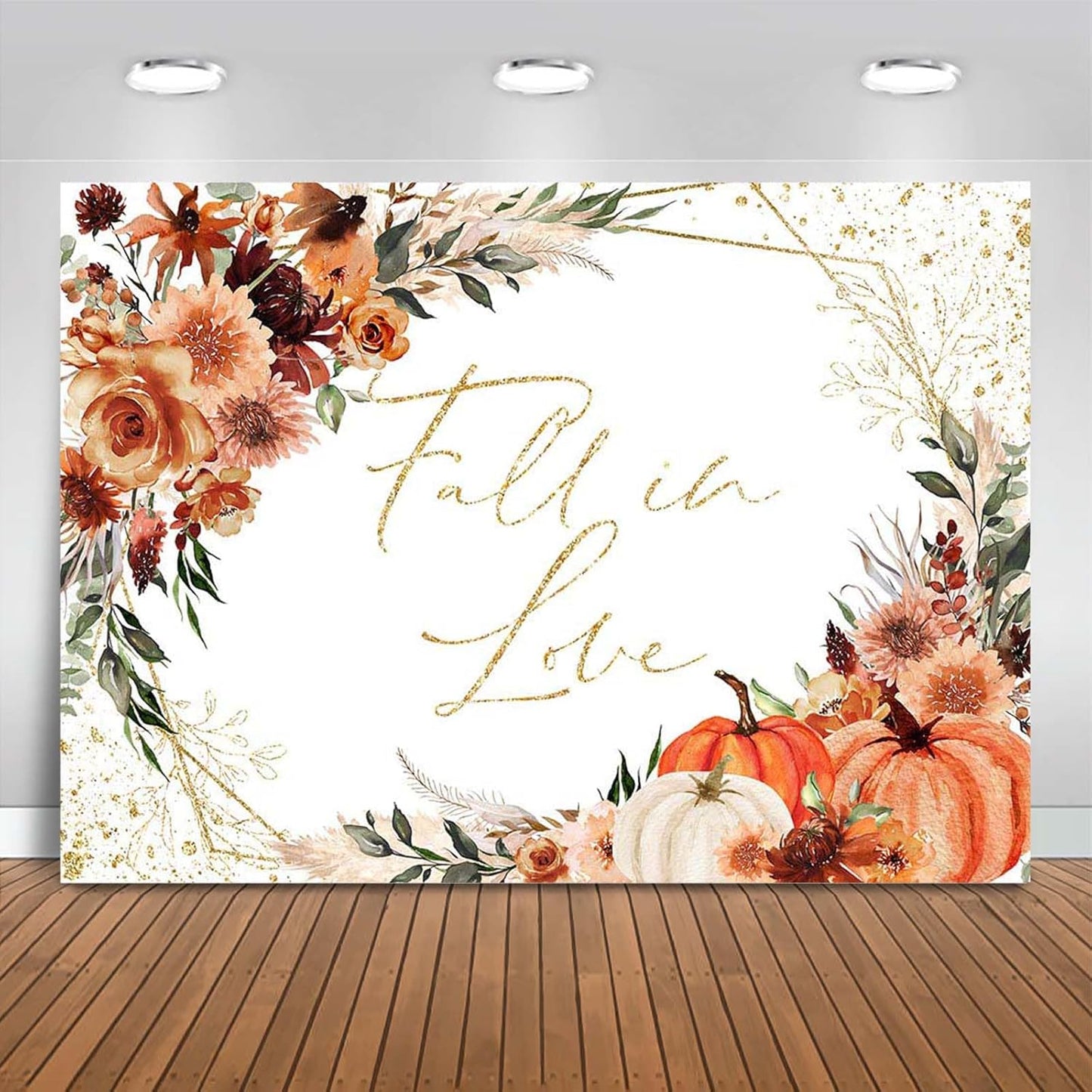 Mocsicka Fall in Love Bridal Shower Backdrop Boho Autumn Leaves Pumpkin Bride Shower Background Terracotta Flower Pampas Grass Wedding Party Banner Decoration (White, 10x8ft(120''x96''))