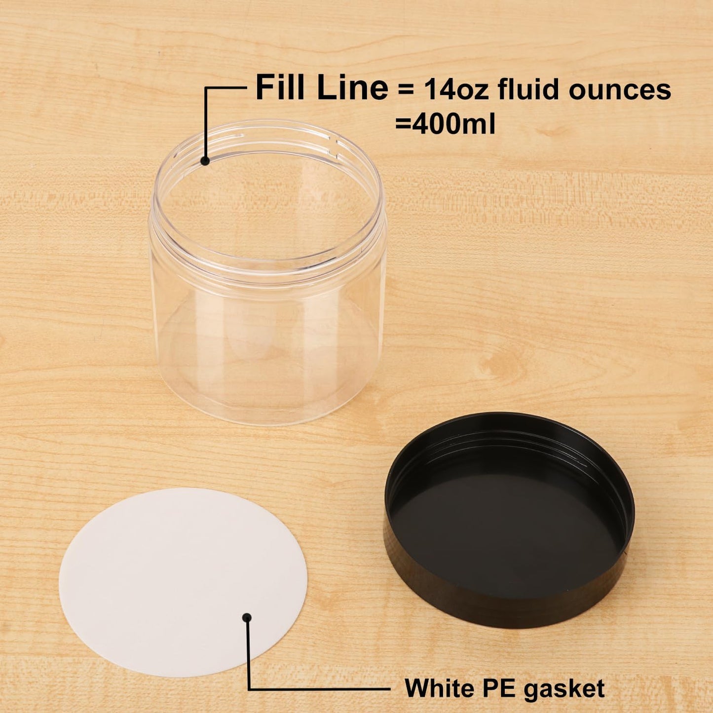 30 Packs 14 OZ Transparent Plastic Jars with black Lids, Body Butter Containers, Cosmetic Containers jars for Kitchen Ingredients, beads, sequins, Lotion, Cream, DIY Crafts and More by KUKLIPJIM.