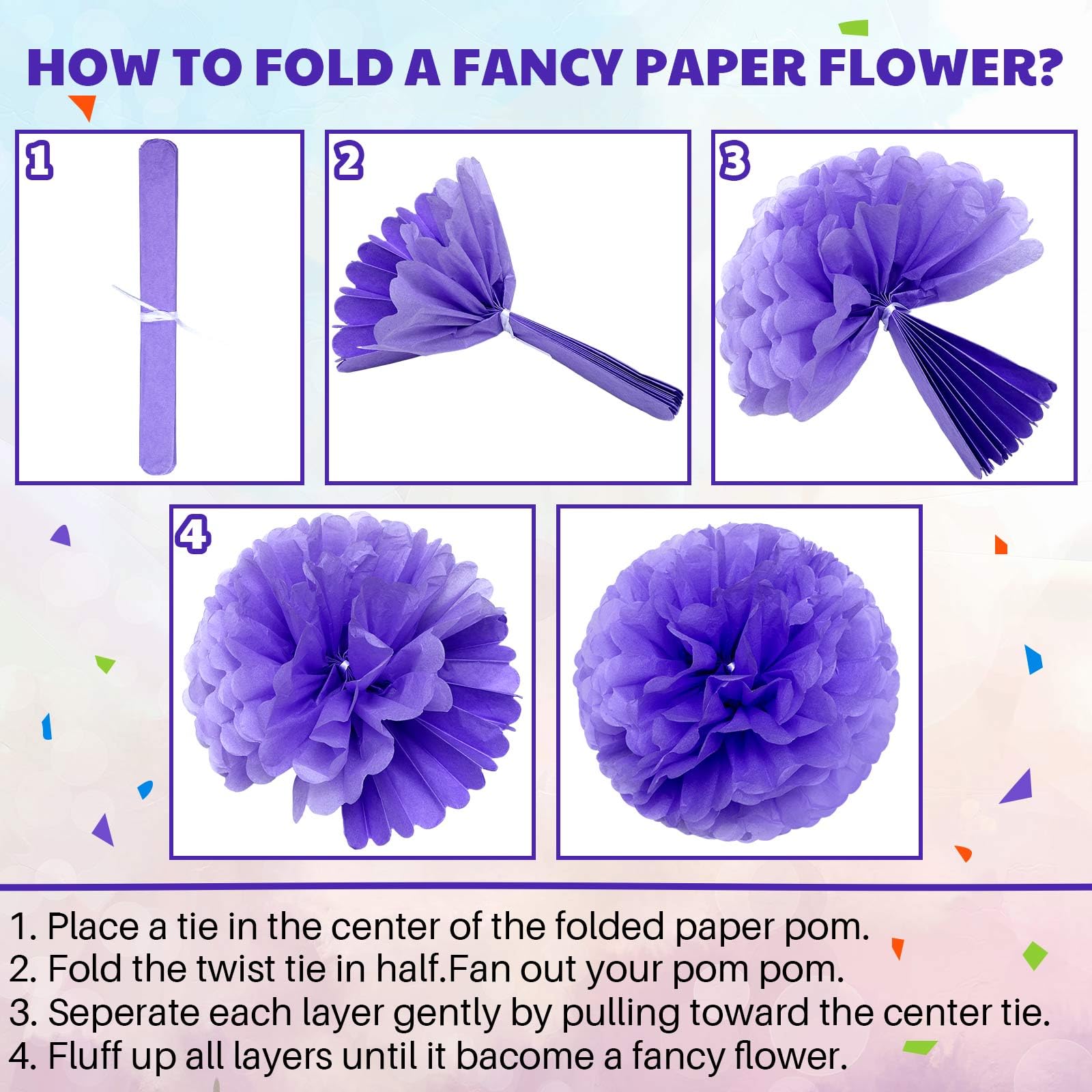 Yeaqee 30 Pcs Multicolor Large Tissue Paper Pom Poms Decorations 14''/ 12''/ 10'' Tissue Paper