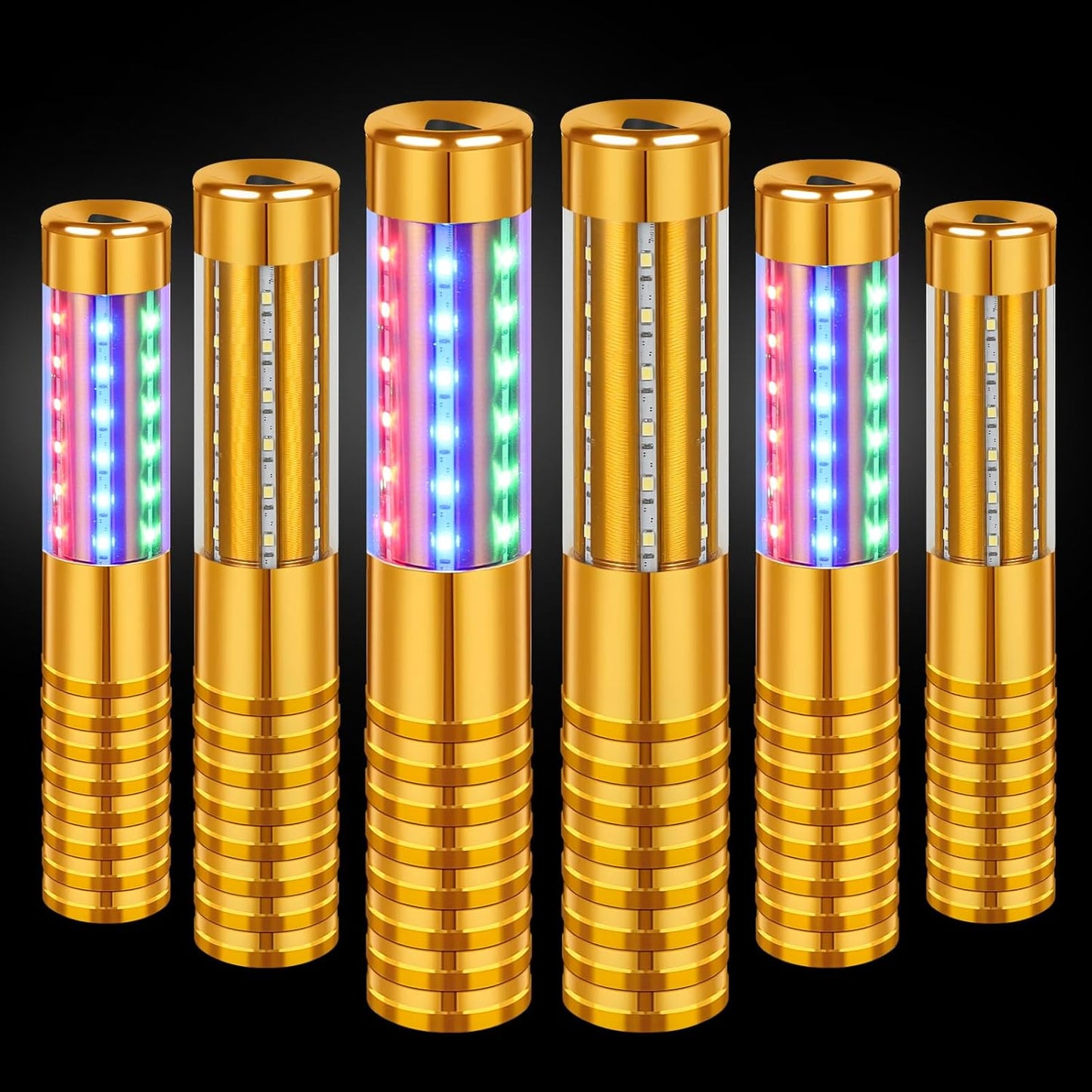 6 Pieces RGB LED Strobe Baton Light Rechargeable Bottle Service Sparklers Stick Reusable Champagne Bottle Handheld LED for Club Stage Nightclub Party Concert Event Bar Outdoor - Gold