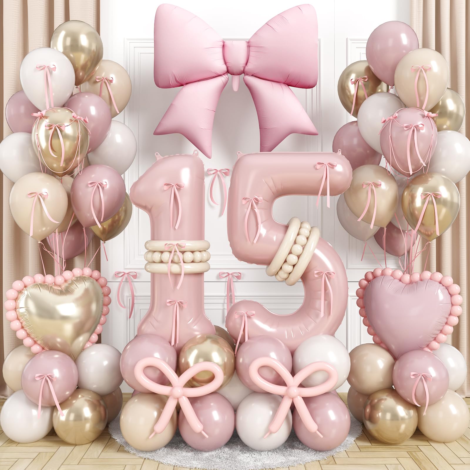 Jobkoo 15th Birthday Decorations Girls, Pink Gold 40 Inch Number 15 Balloon