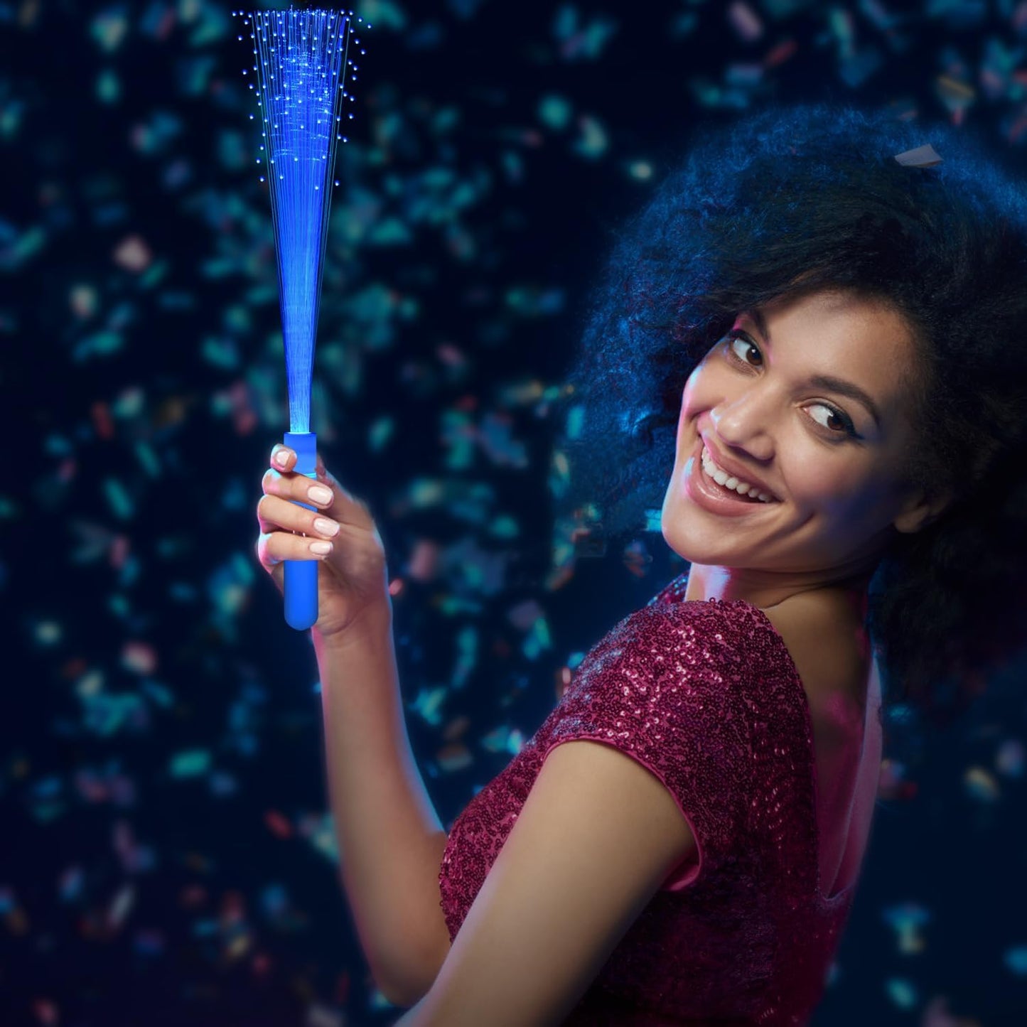 48 PCS Blue Glow Fiber Wands Sticks LED Light Wands 3 Modes Flashing Fiber Optic Light Rod Bulk Fiber Optic Wands for July 4th Halloween Bar Wedding Party Supplies