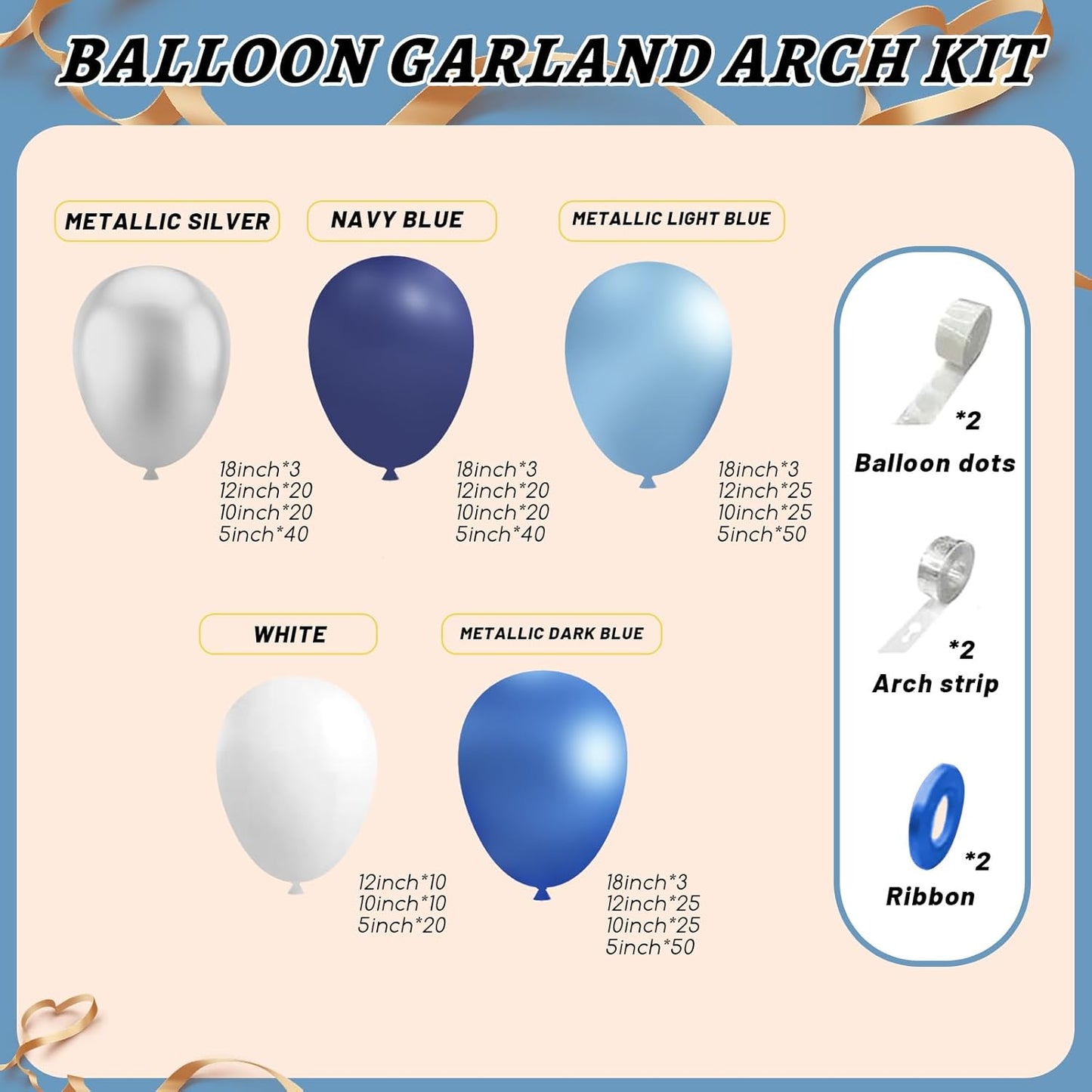 412Pcs Blue Balloon Arch Kit,5 10 12 18 inch Blue Balloon Garland with Metallic Dark Blue Silver Balloons for Baby Shower Graduation Birthday Wedding Party Decorations