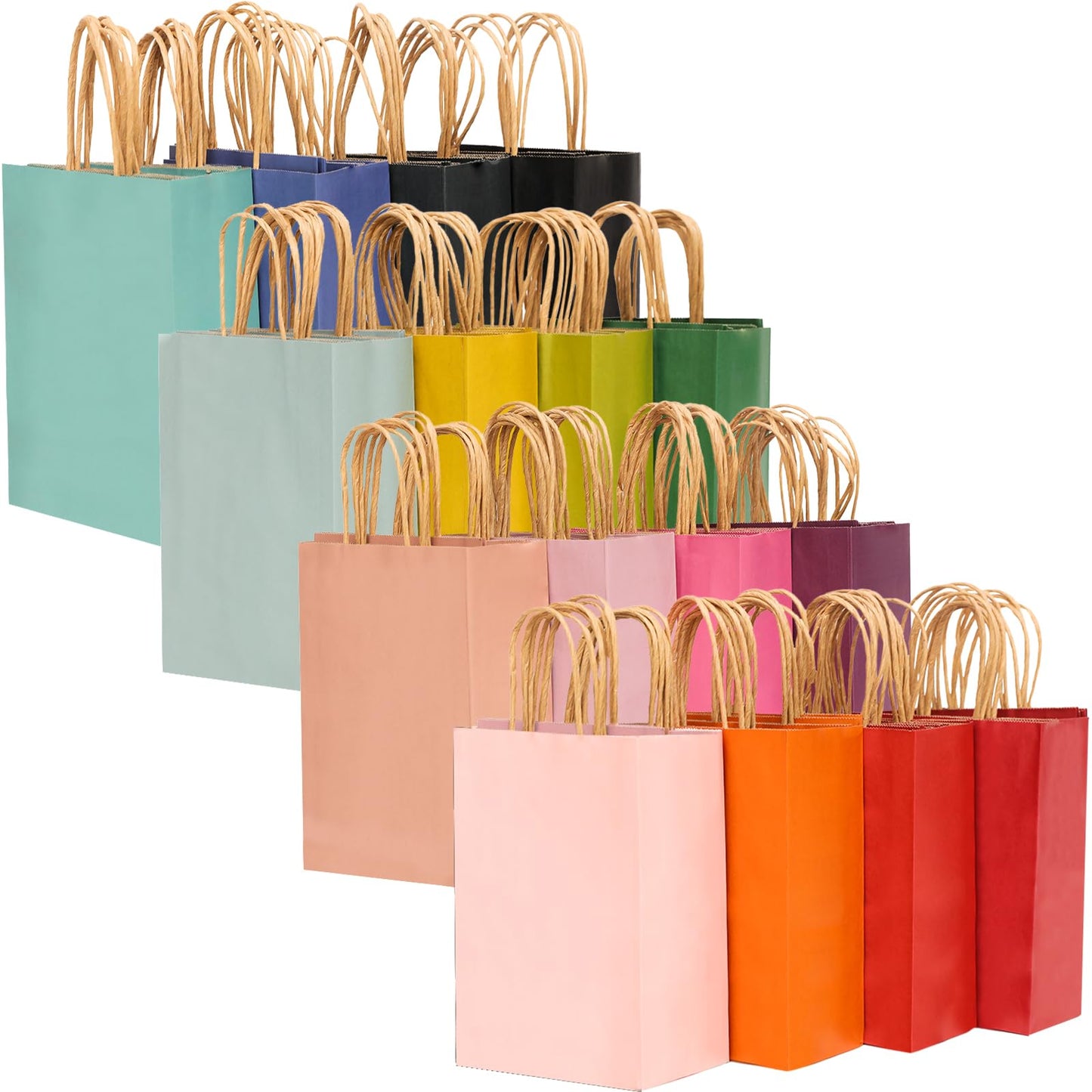 qiqee Medium Size Paper Gift Bags With Handles 10.6"x8.3"x4.3" 16 Solid Colors Party Favor