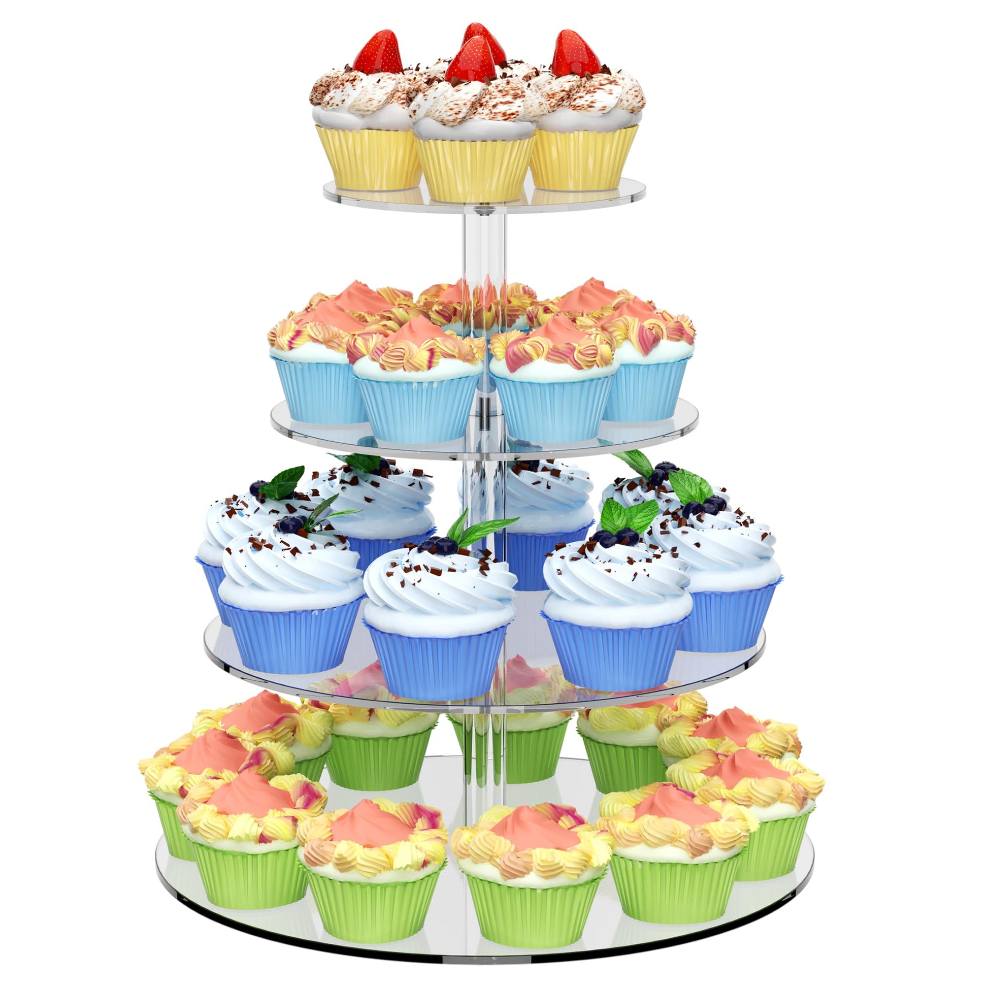 4 Tier Round Cupcake Stand Acrylic Cupcake Display Tower for 38 Cupcakes