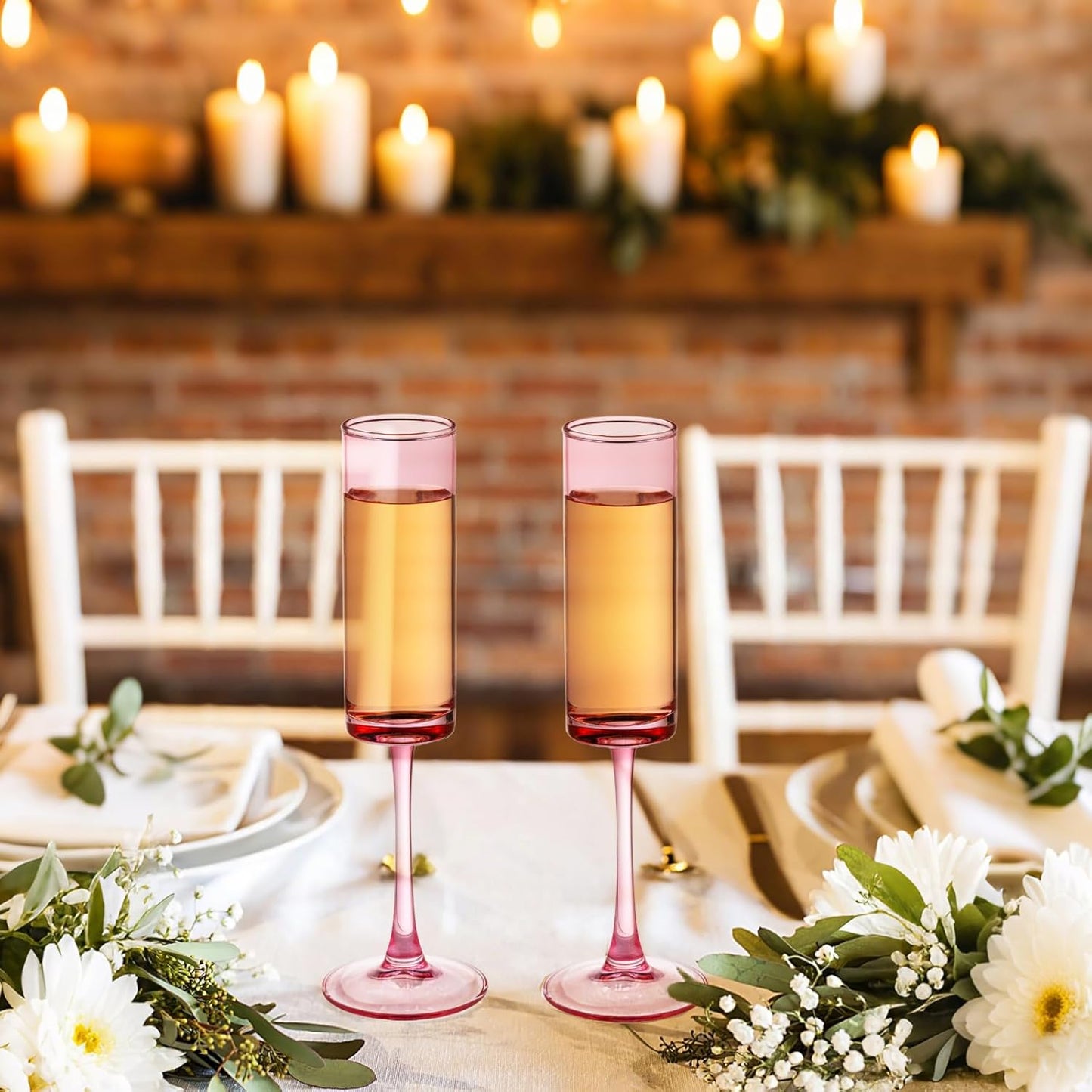 24 Pieces Pink Champagne Flutes 6 OZ Straight Sided Wine Glasses Champagne Long Stem Drinking Colored Glasses,Set of 24 Hand Blown Champagne Flutes Goblets for Wedding Cocktail Cups,Cava, Prosecco