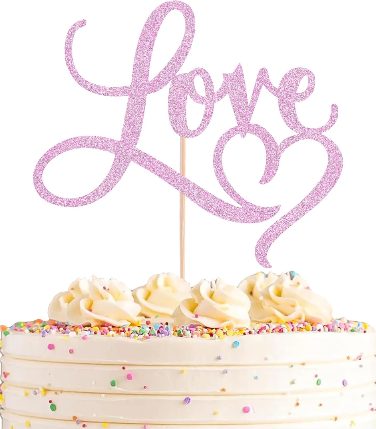 Love Cake Topper - Pink Glitter Paper Wedding Cake Decoration Supplies, Perfect for Bridal Shower/Engagement/Anniversary/Birthday Party