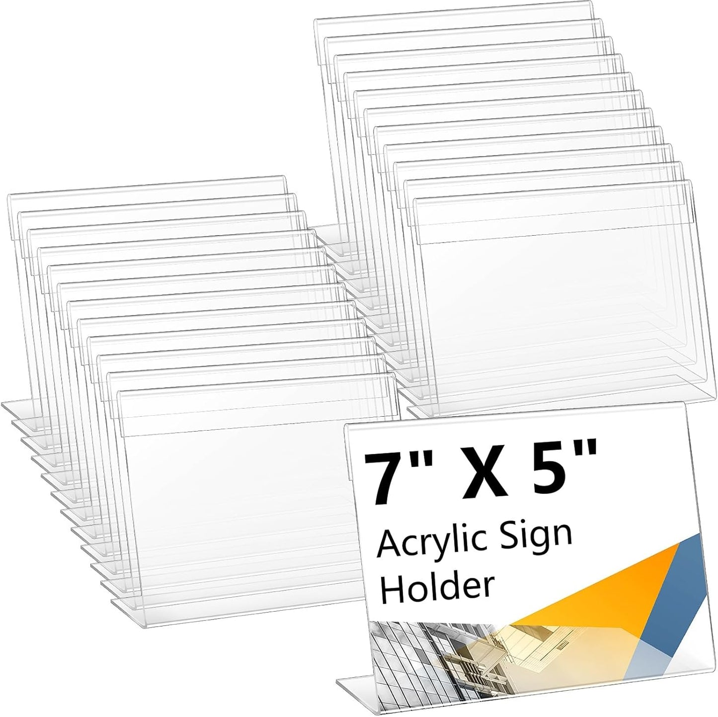 Vicenpal 6 Pcs 7x5 Inch Clear Acrylic Sign Holder Plastic L-shape Vertical Menu Stand, Picture Photo Frames, Table Paper Holder, Flyer Sign Display Stand for Restaurants, Store, Office, Wedding