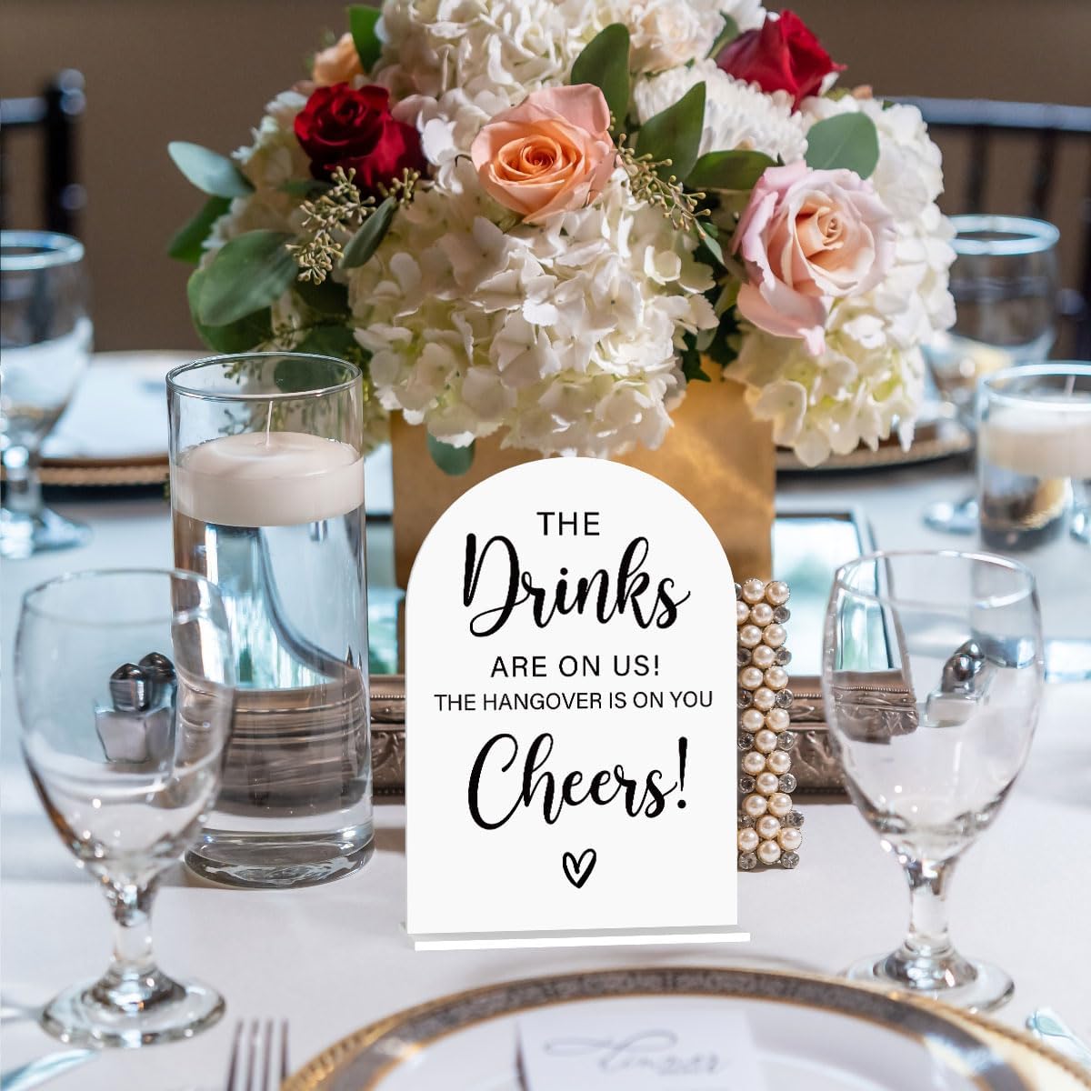 Acrylic Wedding Sign, Bridal Shower Decorations, The Drinks Sign for Ceremony, Modern Font Table Signs, Acrylic Table Top Signs for Wedding Reception and Event Party (White)
