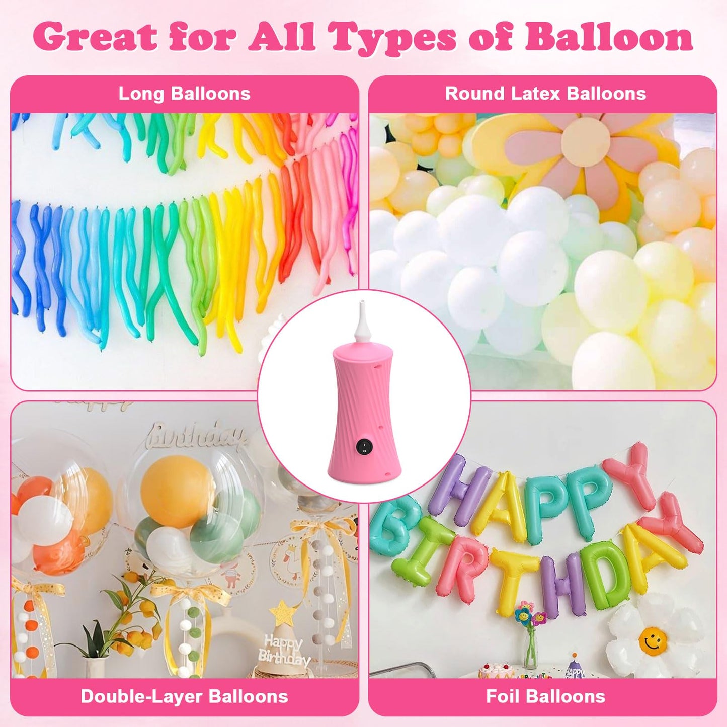 AXHJ Electric Air Balloon Pumps, Portable Balloon Inflators Blower Machine for Long Balloons, Foil