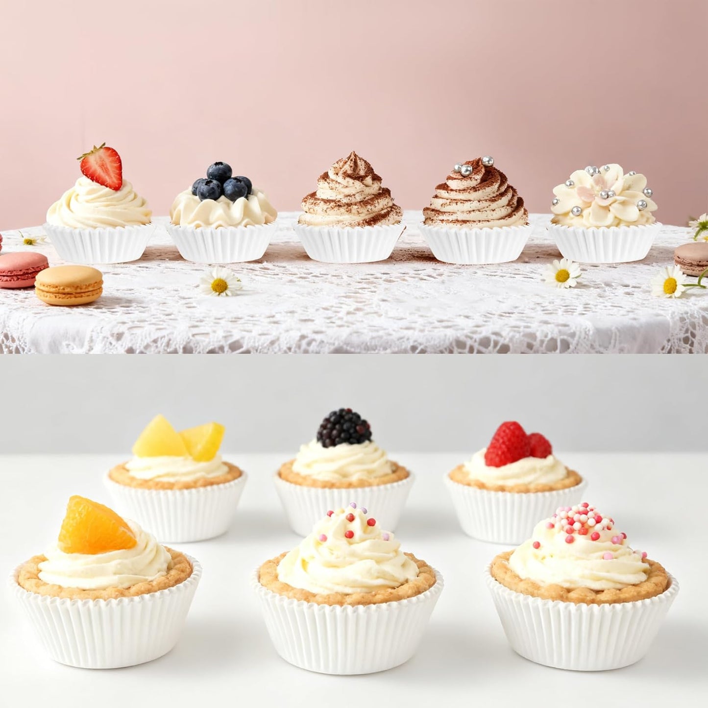 2 inch 1000-Count Mini Cupcake Liners Bright Colorful Muffin Baking Cups, Odorless,Baking Paper Cups for Baking Candy Cooking，Upgraded & Food Grade Grease-Proof Paper(White, 2 Inch)