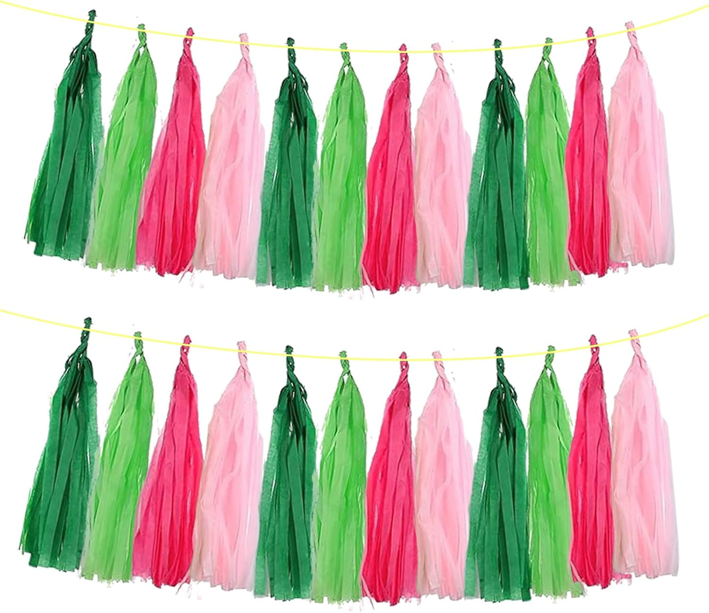 ZOOYOO Tassel Garland Tissue Paper Tassel Banner Table Decor, DIY Kits for Birthday Wedding Engagement,Witch Theme Party,Hawaiian Luau Tropical Party Decorations,Pack of 20 (Pink Green)