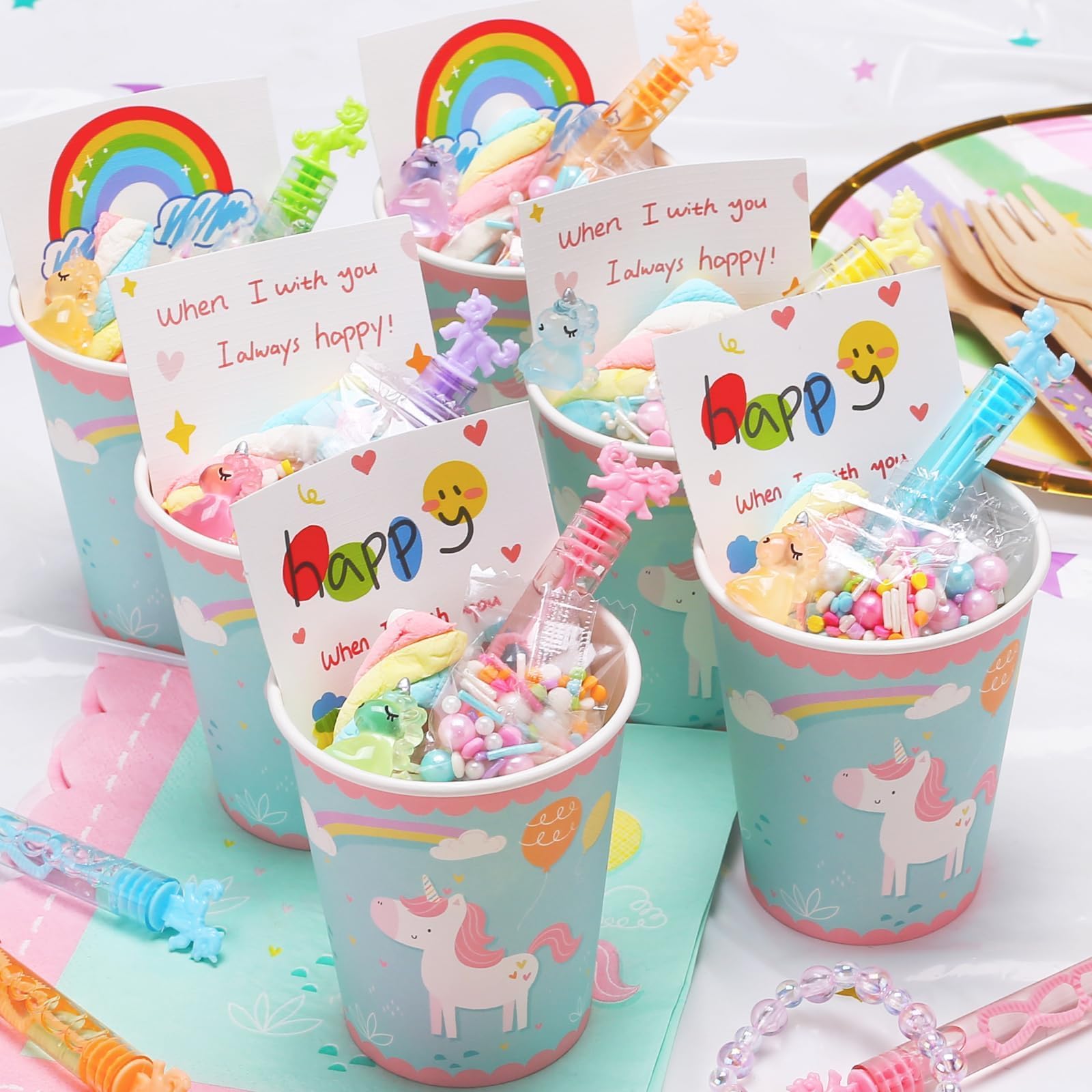 32 Piece Pastel Mini Unicorn Bubble Wand, Party Favors, with Gift Box