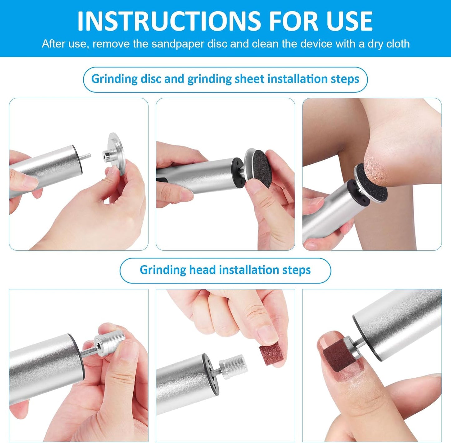 Upgraded Wireless Electric Callus Remover for Feet, 6-Speed 2-in-1 Rechargeable Foot File Callus Remover with USB Charging & 3 Types of Sandpaper, Dead Skin Remover for Dry Cracked Heels (Silver)