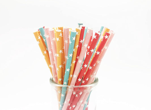 100 Pcs Colorful Disposable Straws, Star Drinking Straws, Rainbow Paper Straws for Juices, Shakes, Cocktail, Smoothies, Party Supplies (Colorful)